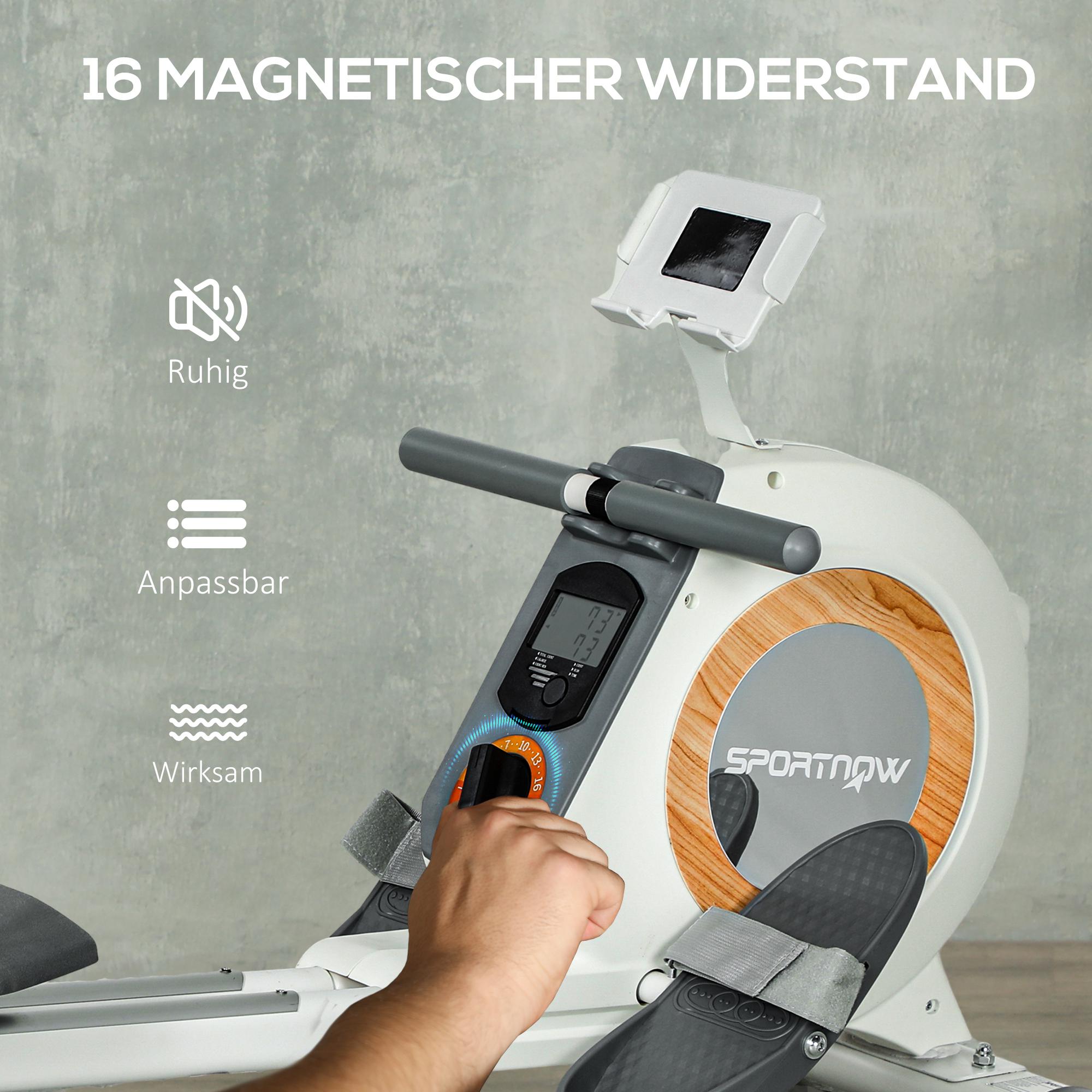 SPORTNOW Roeiapparaat met 16 verstelbare niveaus, LCD-monitor en mobiele telefoonhouder, voor thuisfitness, 150 kg belastbaar