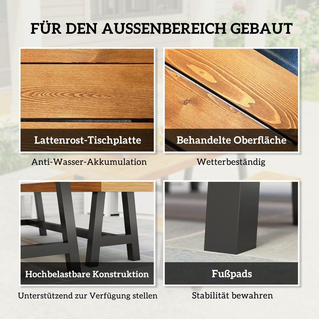 Outsunny Tuinmeubelset 3-delig Hout Eetgroep voor 4 Personen Eettafel met 2 Banken Teak