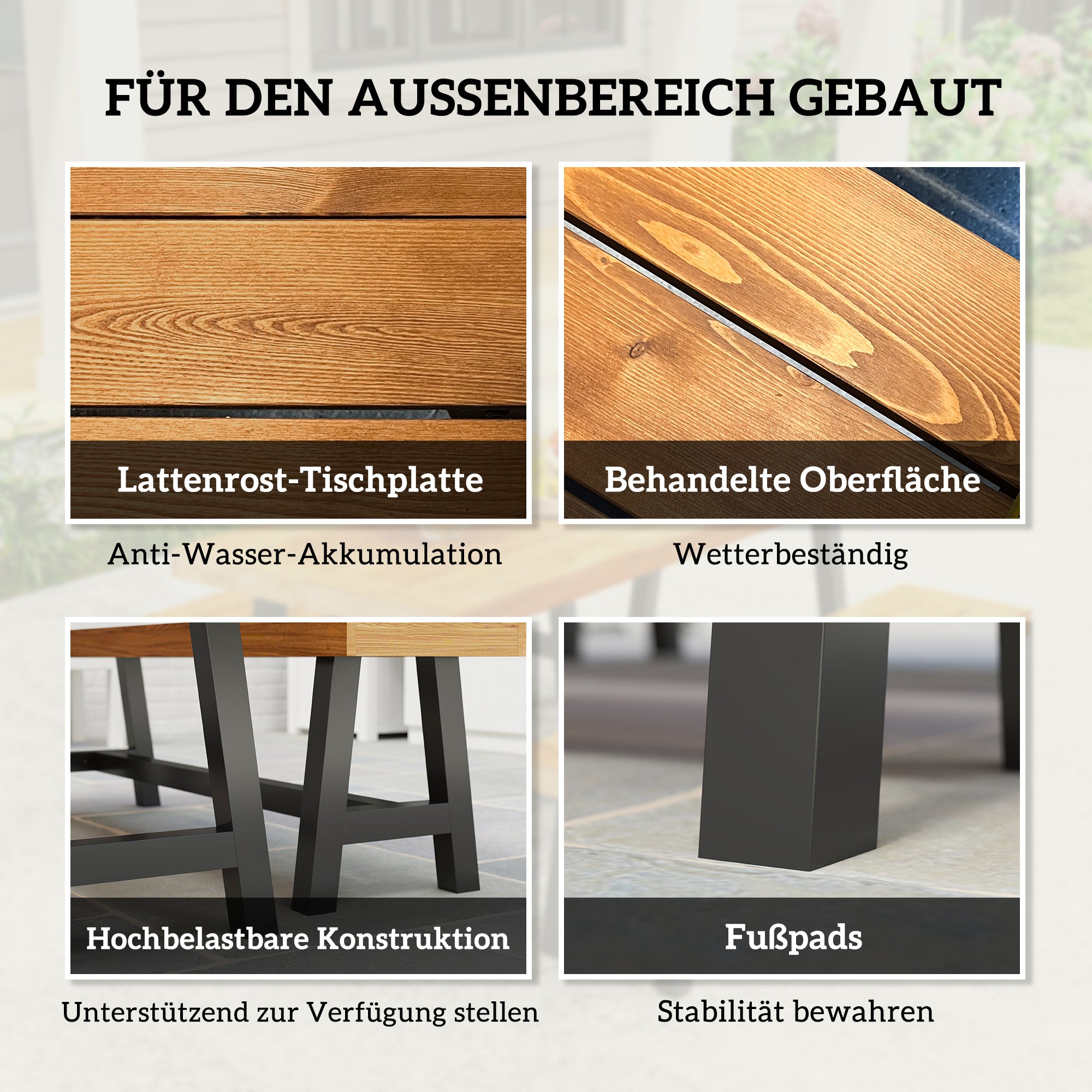 Outsunny Tuinmeubelset 3-delig Hout Eetgroep voor 4 Personen Eettafel met 2 Banken Teak