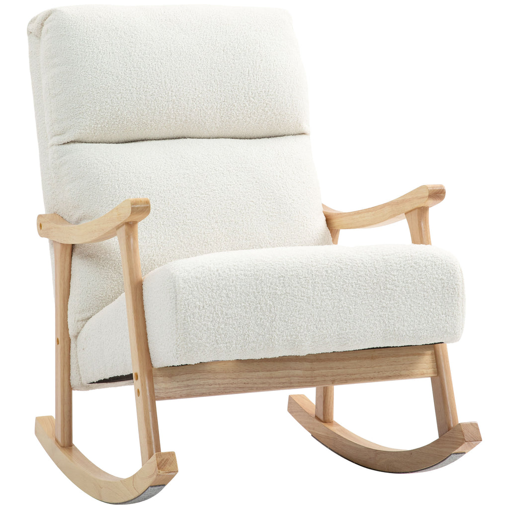 HOMCOM Schommelstoel met Fluweelachtige Bekleding, Ergonomische Rugleuning, Belastbaar tot 120 kg, 65B x 90T x 98H cm, Roomwit