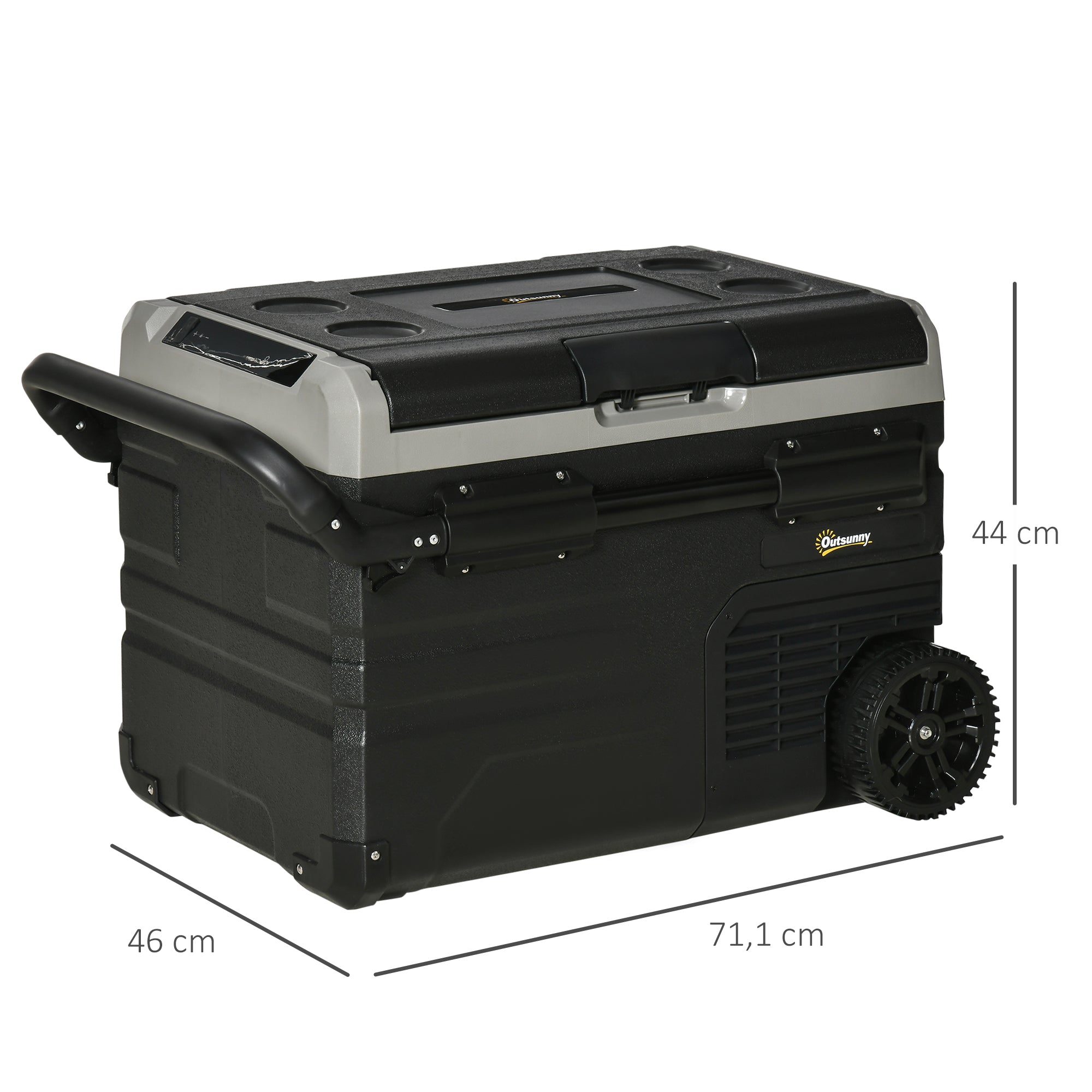 Outsunny koelbox auto 40L met LED verlichting compressor auto koelkast met handgrepen transportwielen kofferbak camper travel 12/24V DC en 110-240V AC grijs + zwart