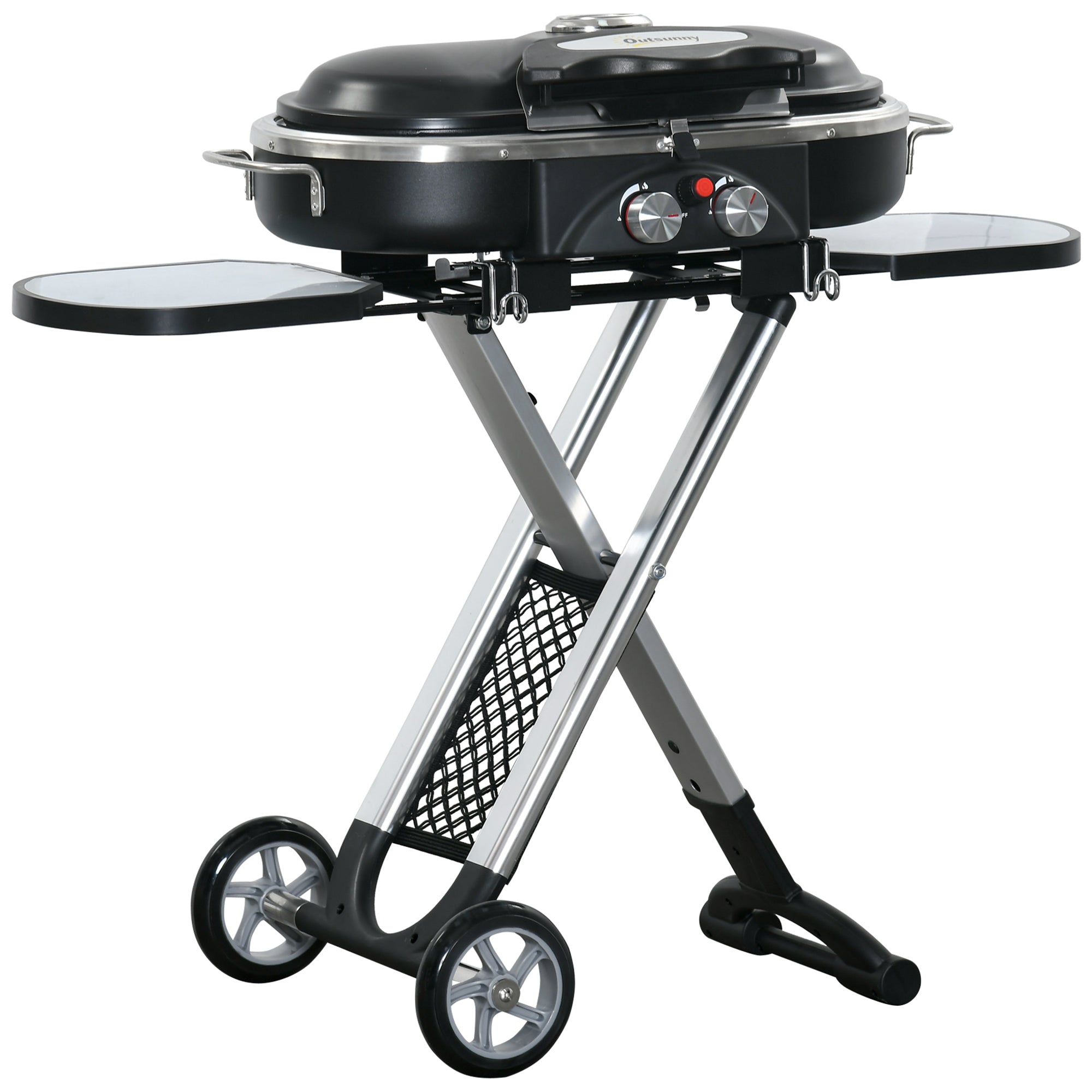 Outsunny Grillkar, inklapbaar, opbergrek, vetopvangbak, roestvrij, aluminium, 100 x 41,6 x 82,5 cm, zwart/zilver