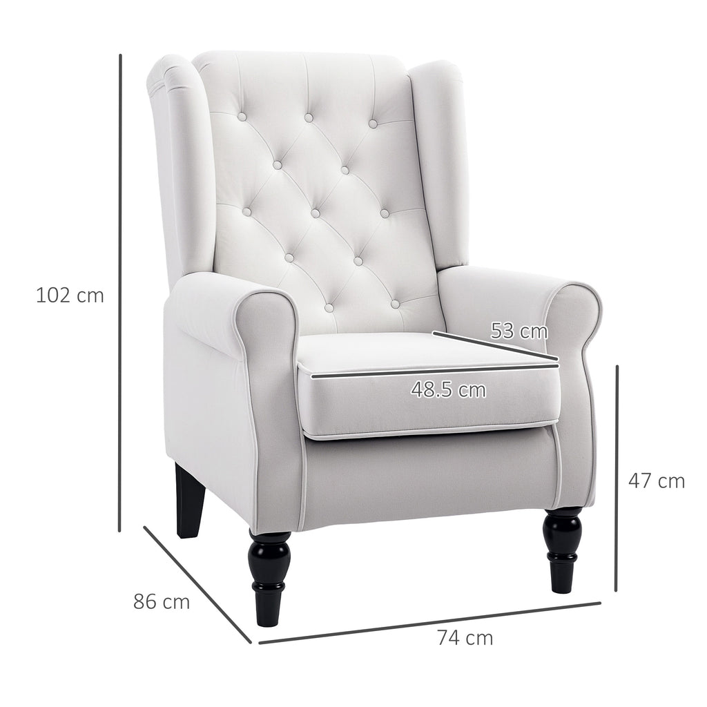 HOMCOM Elegante Oorfauteuil, Dik Gepolsterd, Afneembare Hoes, 74 x 86 x 102 cm, Crèmewit