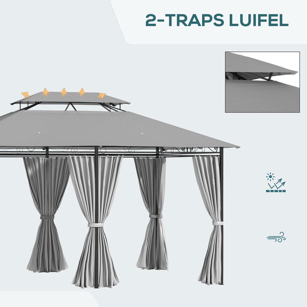 Outsunny paviljoen partytent voor in de tuin partytent tuintent feesttent dubbel dak 3 x 4 m donkergrijs