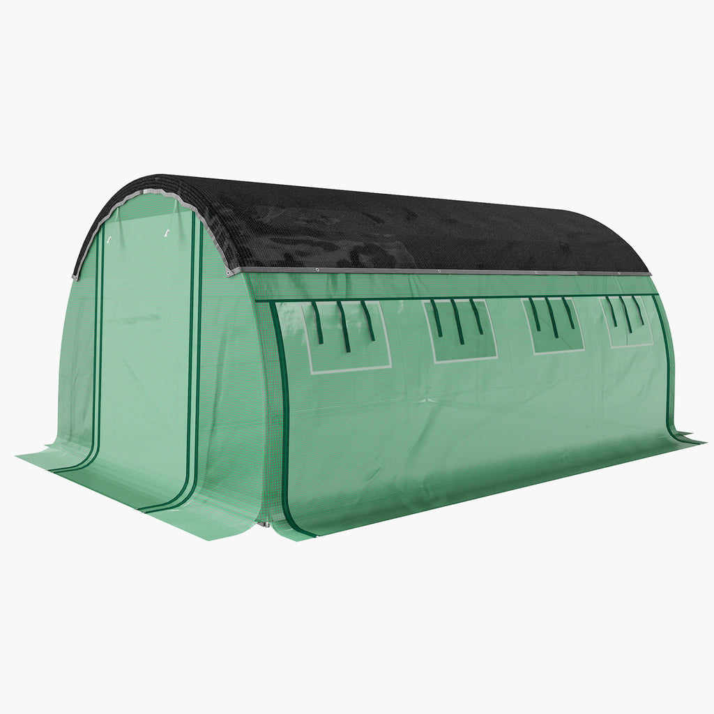Outsunny 4 x 3 x 2 m Polykastunnel met Zonneschermnet, Oprolbare Zijwanden, Plastic Afdekking, Stalen Frame, Groen