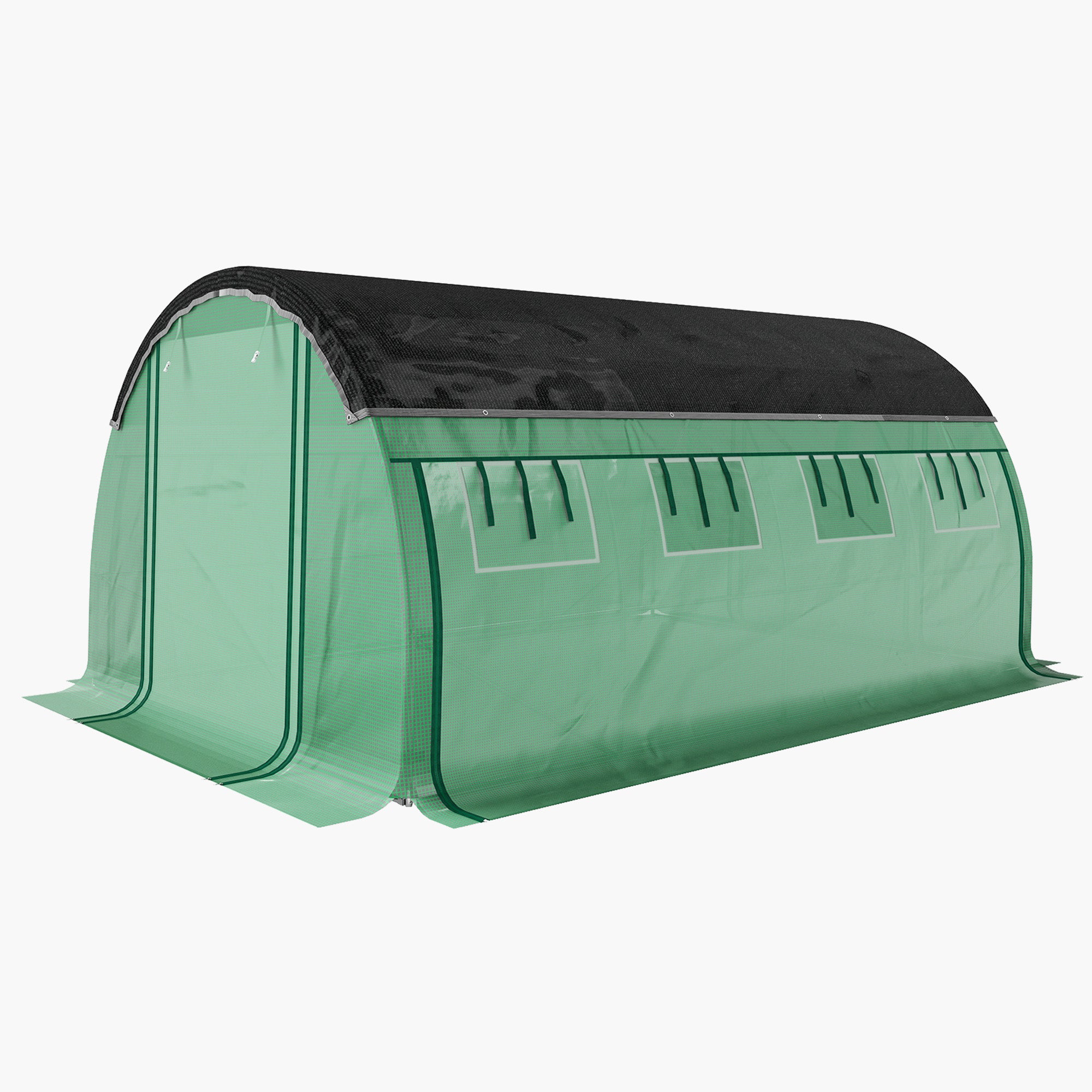 Outsunny 4 x 3 x 2 m Polykastunnel met Zonneschermnet, Oprolbare Zijwanden, Plastic Afdekking, Stalen Frame, Groen