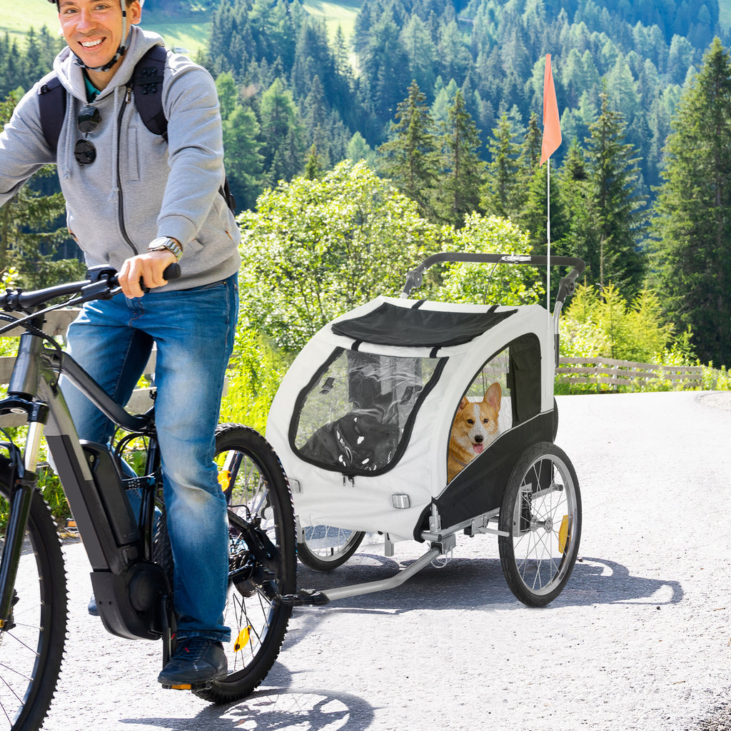 PawHut 2 in 1 hondenaanhanger fietskar jogger vlag regenhoes voor honden Wit