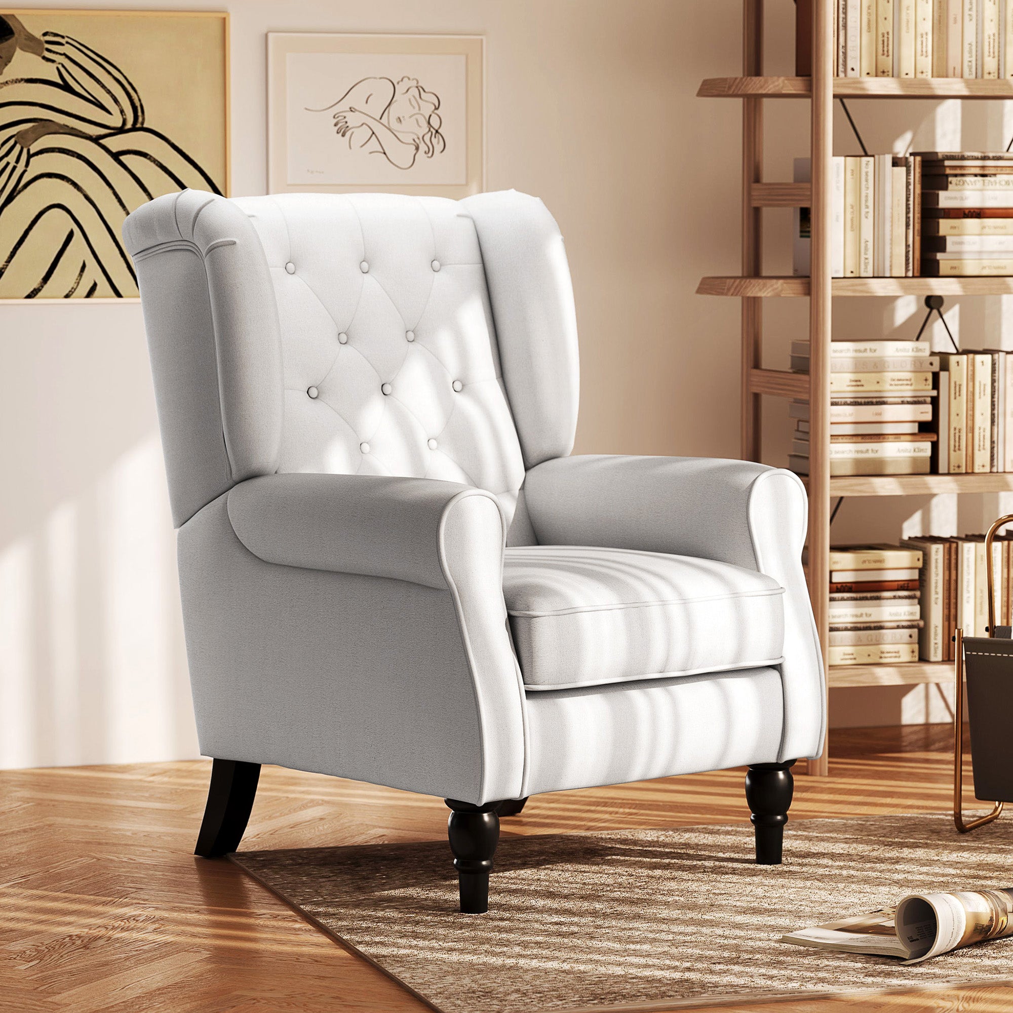 HOMCOM Elegante Oorfauteuil, Dik Gepolsterd, Afneembare Hoes, 74 x 86 x 102 cm, Crèmewit