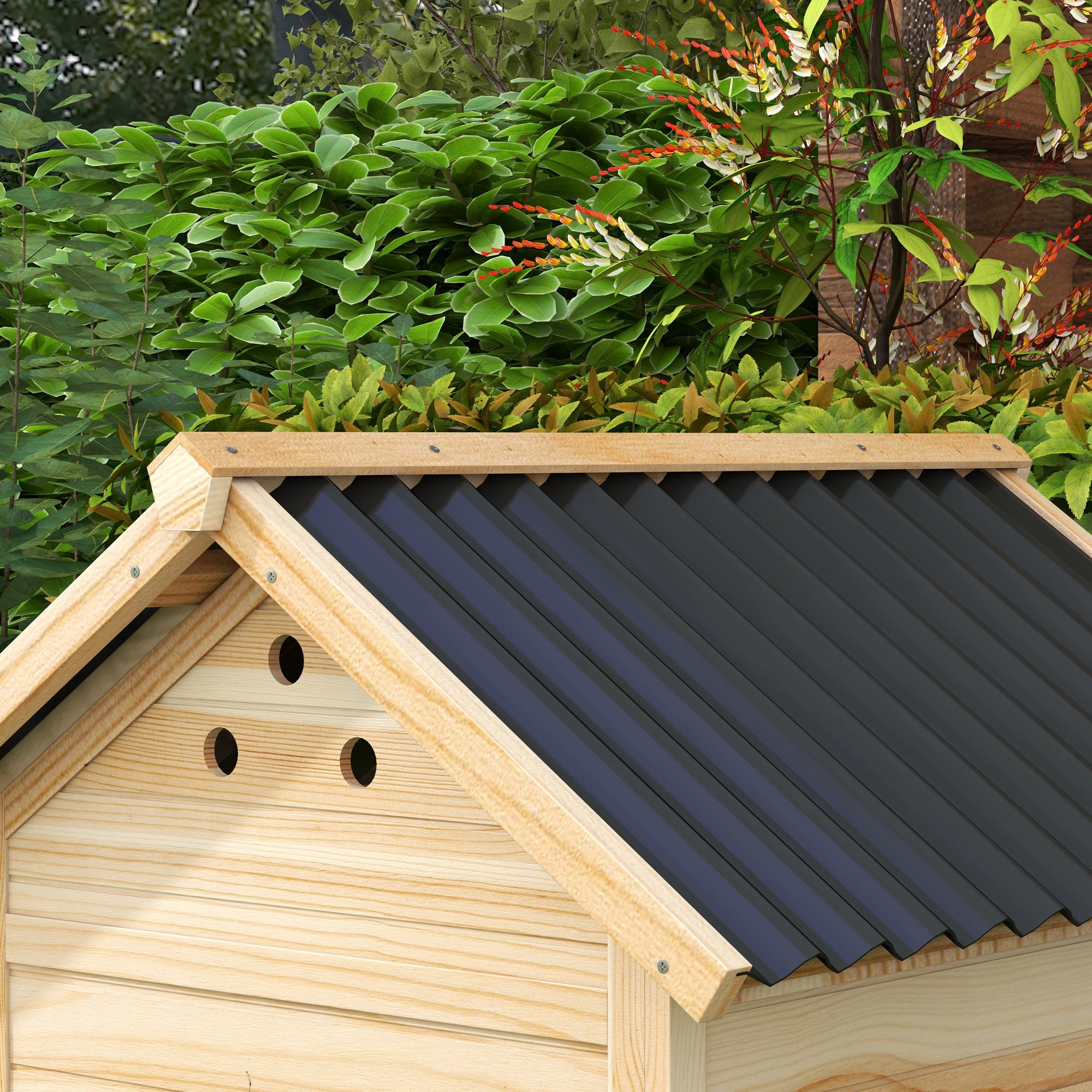 PawHut Entenhaus Eendenhok Kleindierenhok, weerbestendig, 2 ingangen, 2 hellingen, 78 x 90 x 92 cm, 'Natuur + Zwart'
