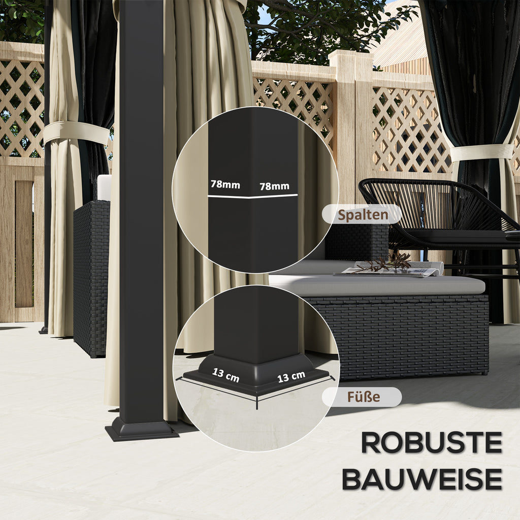 Outsunny 3 x 3m Harddak Paviljoen, Tuinpaviljoen met Metalen Dak, Waterbestendig Tuinzelt met Net en Zijwanden, Donkergrijs