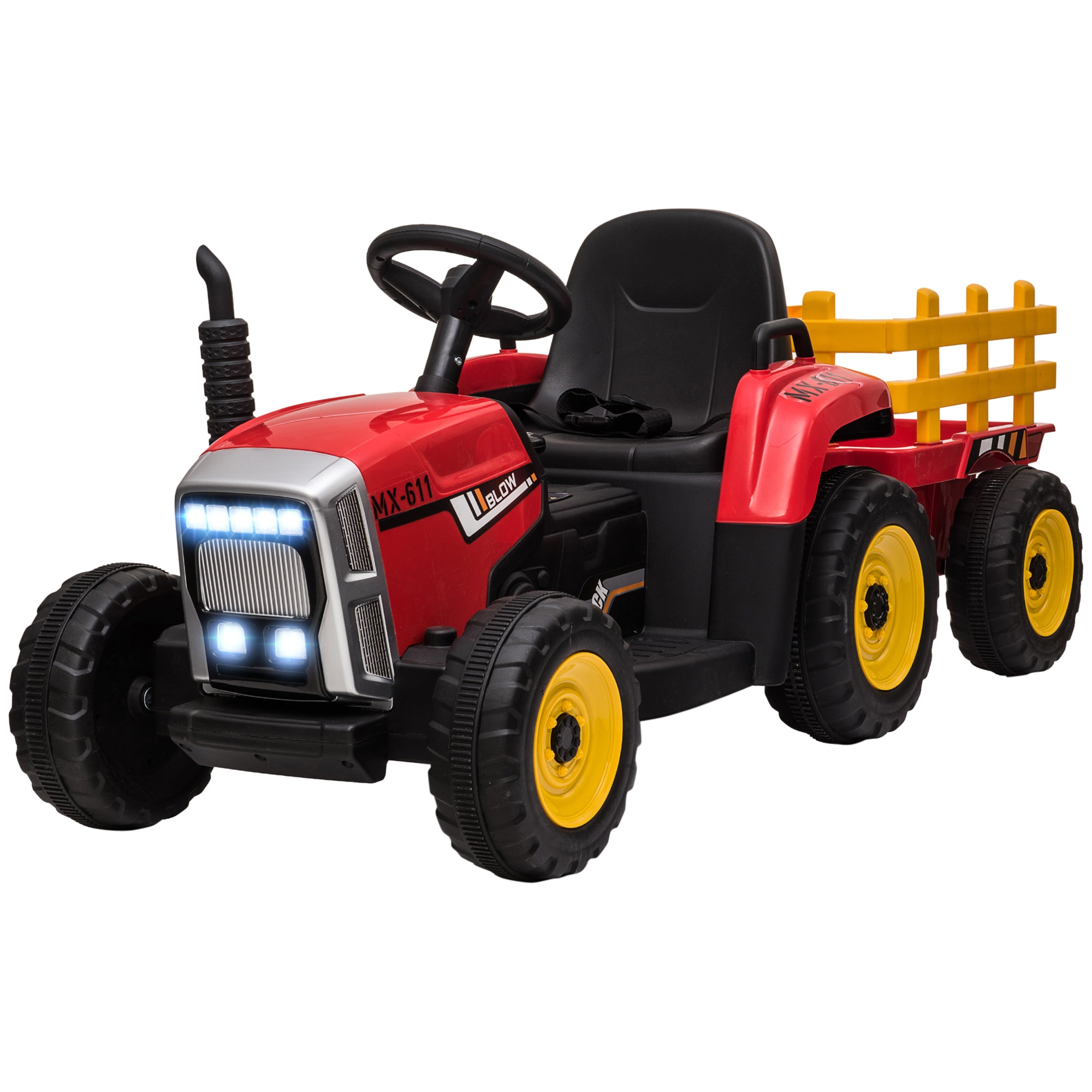 HOMCOM Elektrische kinderauto, kindertractor, inclusief ouderlijke afstandsbediening, maximale snelheid van 6 km/u; Rood + Zwart