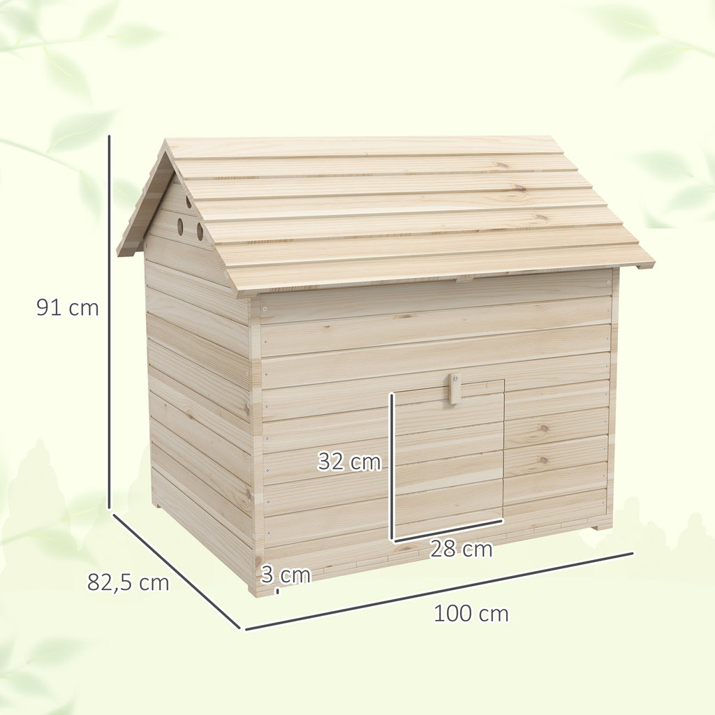 PawHut Eendenhuis met Opklapbaar Schuindak, Pluimveehuis met Verhoogde Bodem en Helling, Dennenhout, 100 x 82,5 x 91 cm