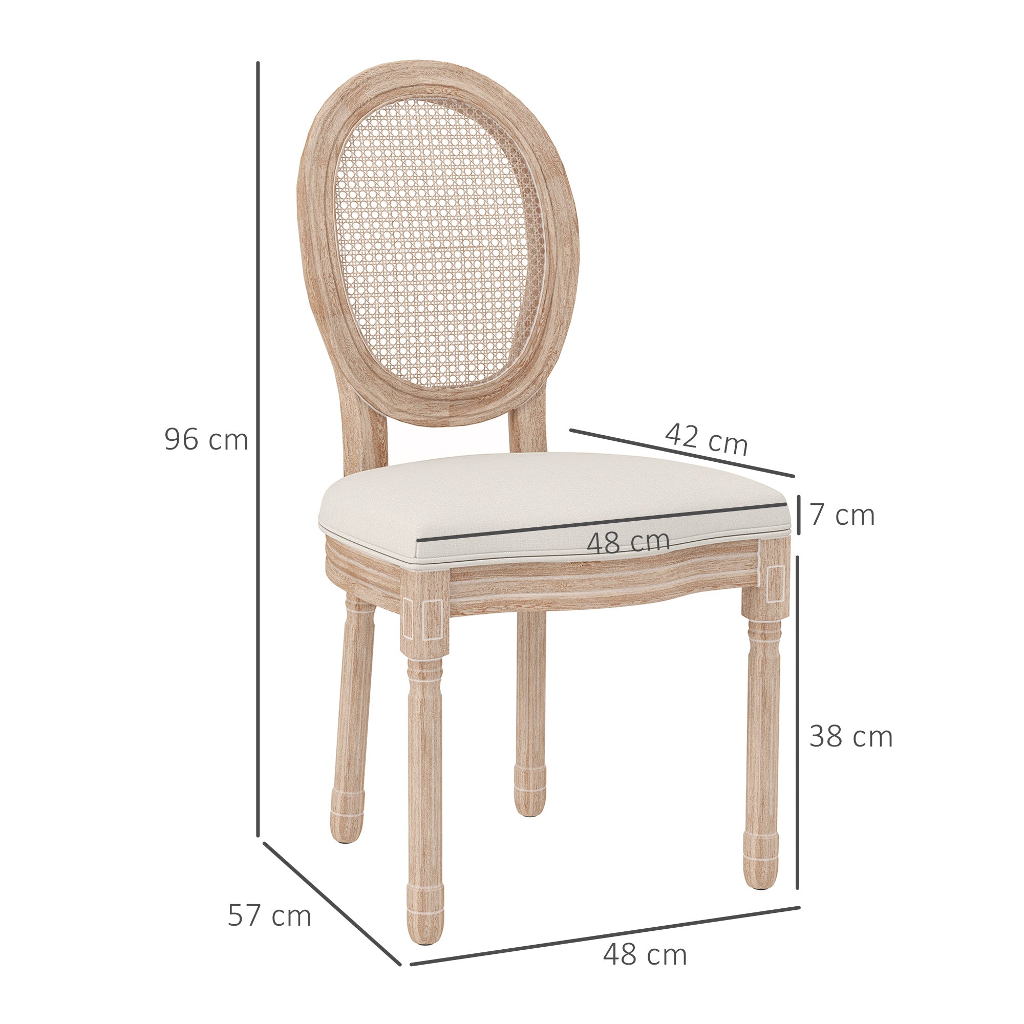 HOMCOM 2-delige set eetkamerstoelen keukenstoelen, vintage design, Weense vlechtwerk-look, natuur + crème