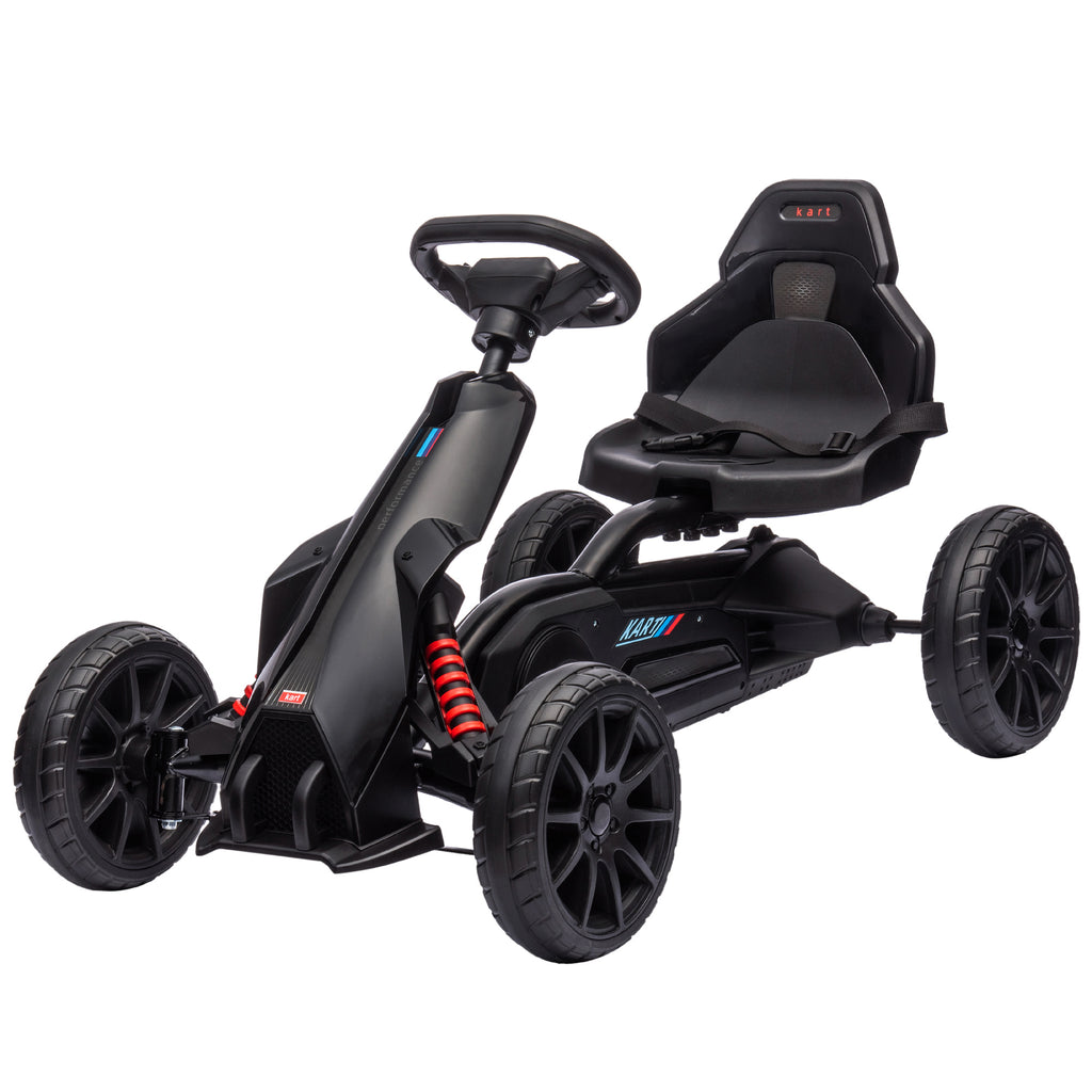 HOMCOM Go-Kart Kinderrijtuig met Verstelbare Zitting, Trapvoertuig, Trapauto met Handrem, 3-8 Jaar, Buiten, Zwart