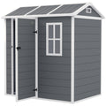 Outsunny Tuinhuis, Gereedschapsschuur met Bodem, Raam, Afsluitbare Deur, Kunststof-Harz, Weerbestendig, Grijs