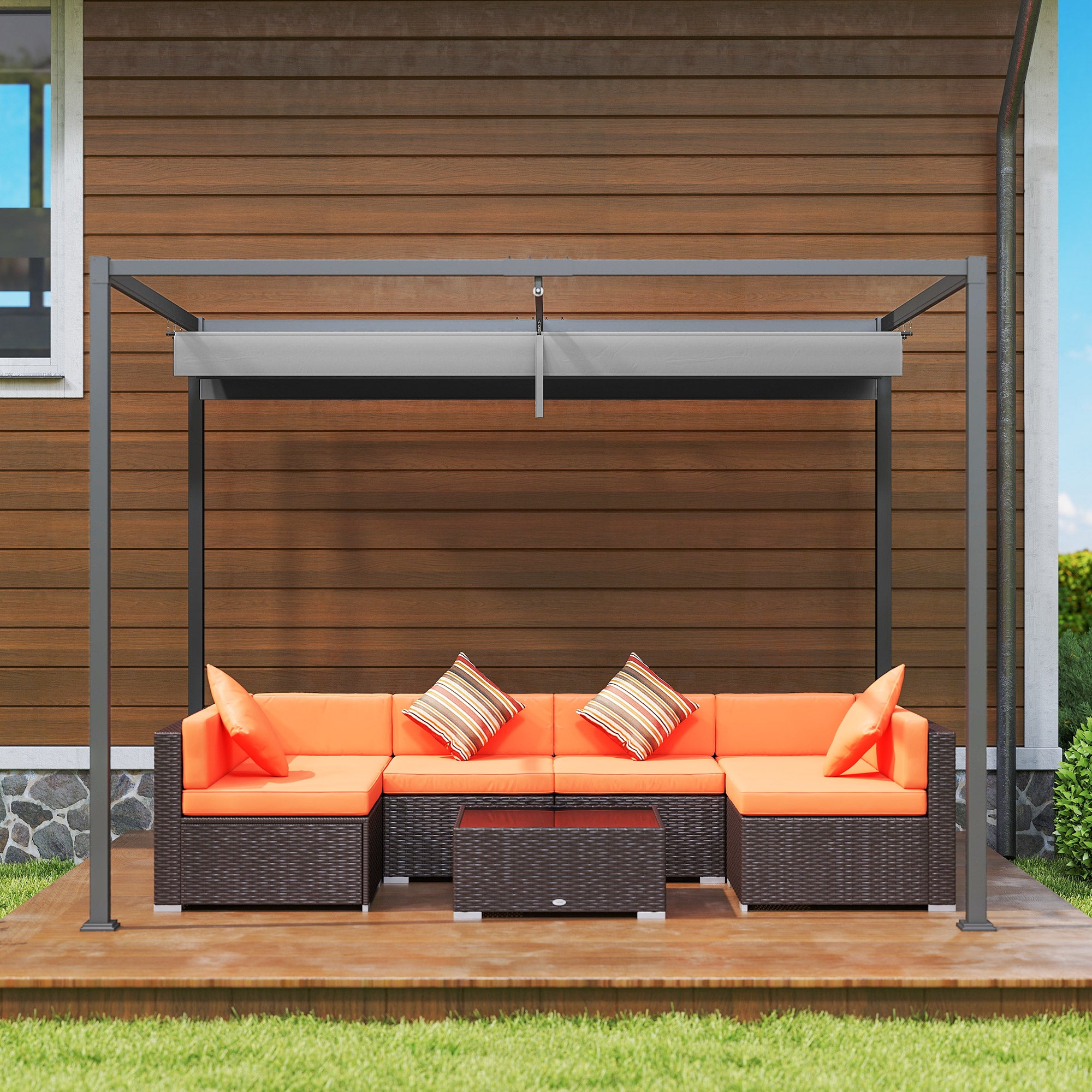 Outsunny Pergola Zonwering 300x200 cm, UV- en Waterbestendig, Grijs