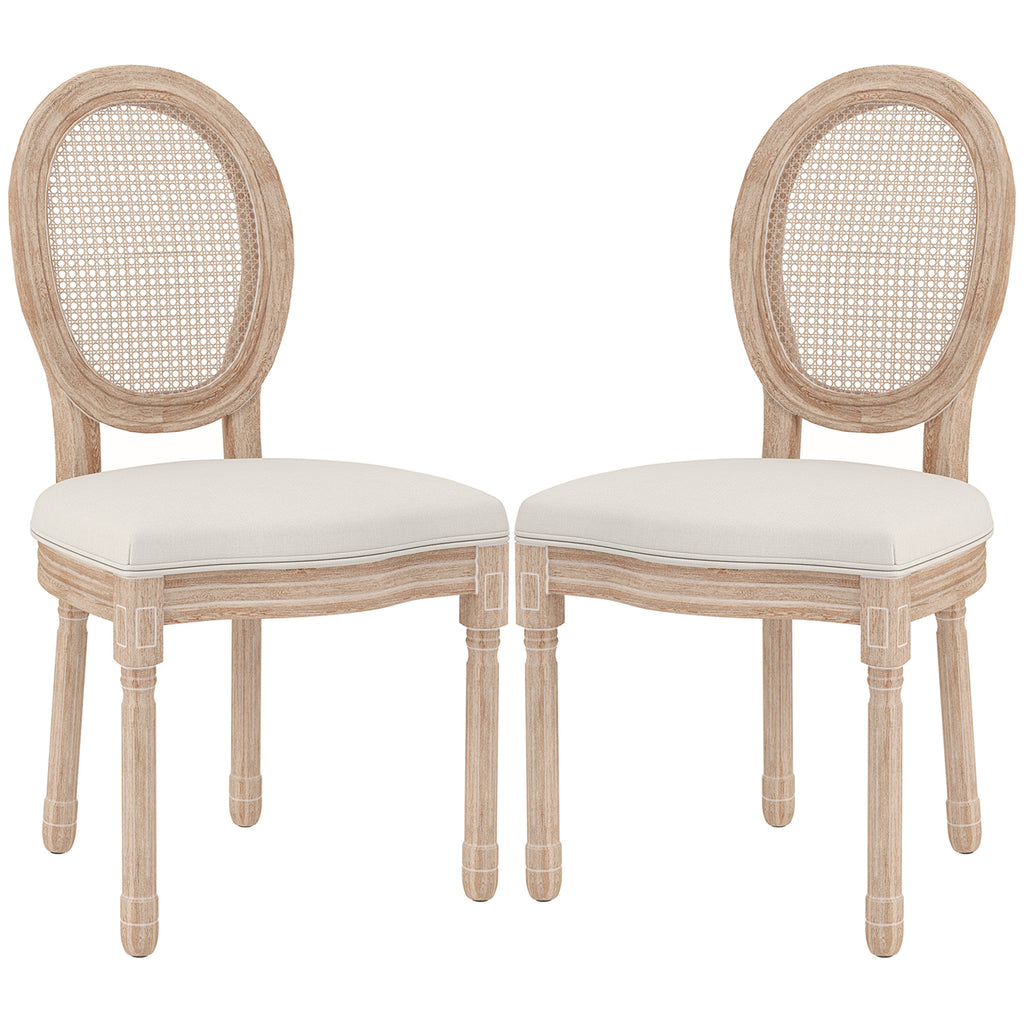 HOMCOM 2-delige set eetkamerstoelen keukenstoelen, vintage design, Weense vlechtwerk-look, natuur + crème