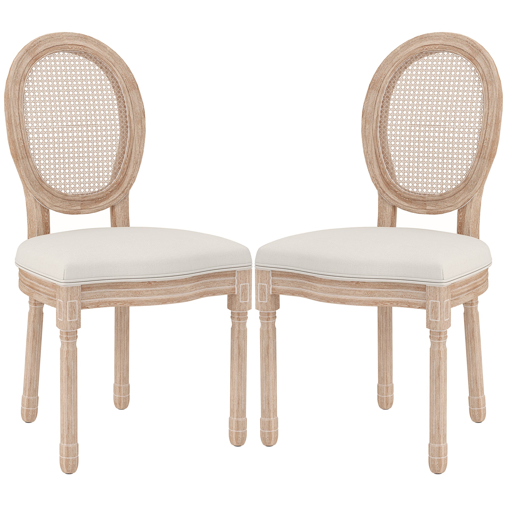 HOMCOM 2-delige set eetkamerstoelen keukenstoelen, vintage design, Weense vlechtwerk-look, natuur + crème