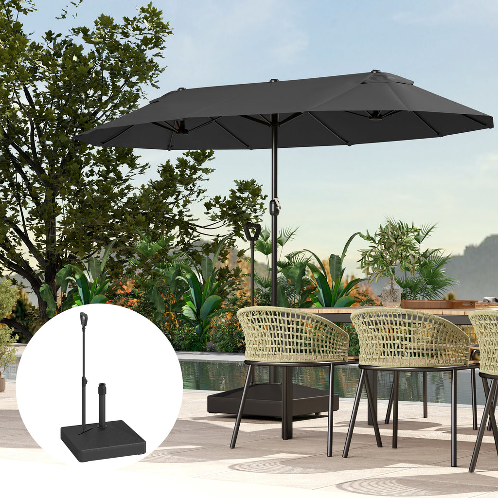 Outsunny Tuinparasolvoet met verstelbare wielen, vulbaar met water en zand, Kunststof, Zwart