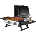 Outsunny Gasbarbecue 5,6 KW met 2 Roestvrijstalen Branders en Zijtafels, Drukregelaar 101 x 48 x 41 cm Zwart