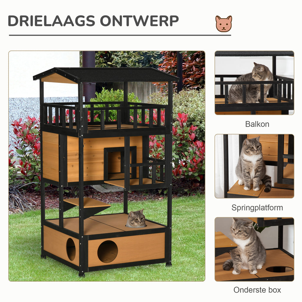 PawHut Outdoor Kattenhuis Kattenhut, weerbestendig, 75,5 cm x 75 cm x 137 cm, Geel