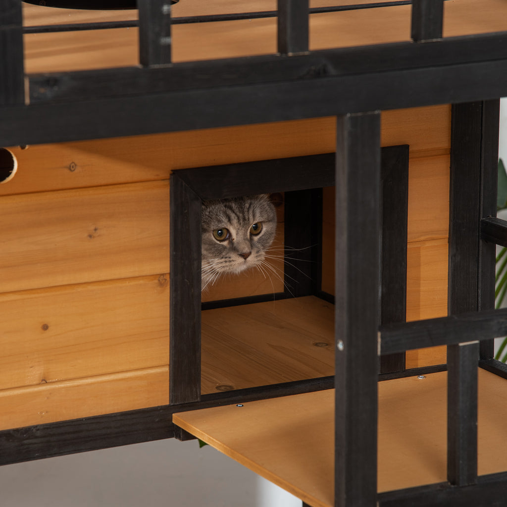 PawHut Outdoor Kattenhuis Kattenhut, weerbestendig, 75,5 cm x 75 cm x 137 cm, Geel