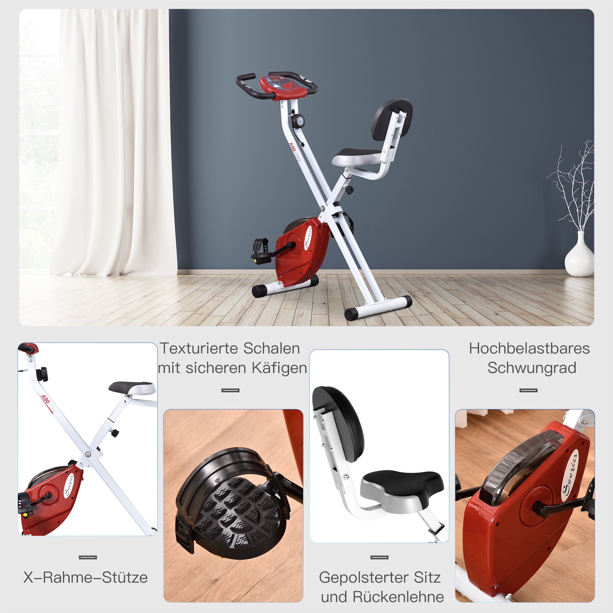 HOMCOM Hometrainer, fietstrainer, trainingsfiets met in 8 niveaus instelbare magnetische weerstand, staal, wit, 43 x 97 x 109 cm