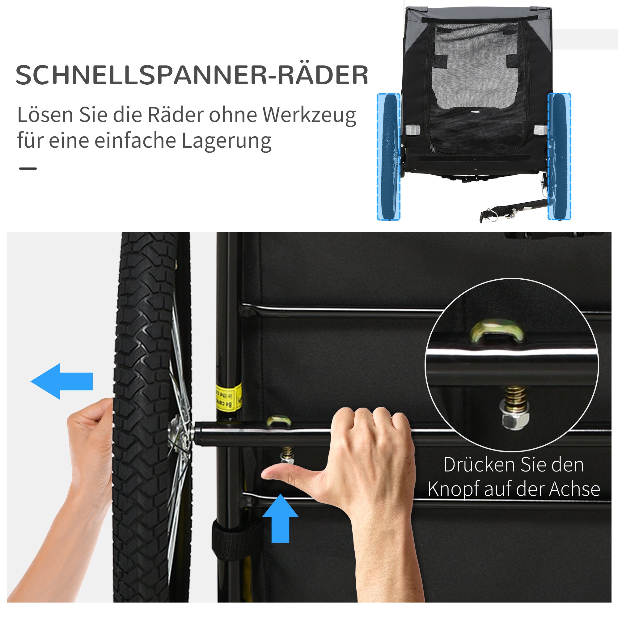 PawHut hondenaanhanger, vouwfietsaanhanger, hondenaanhanger, zwart