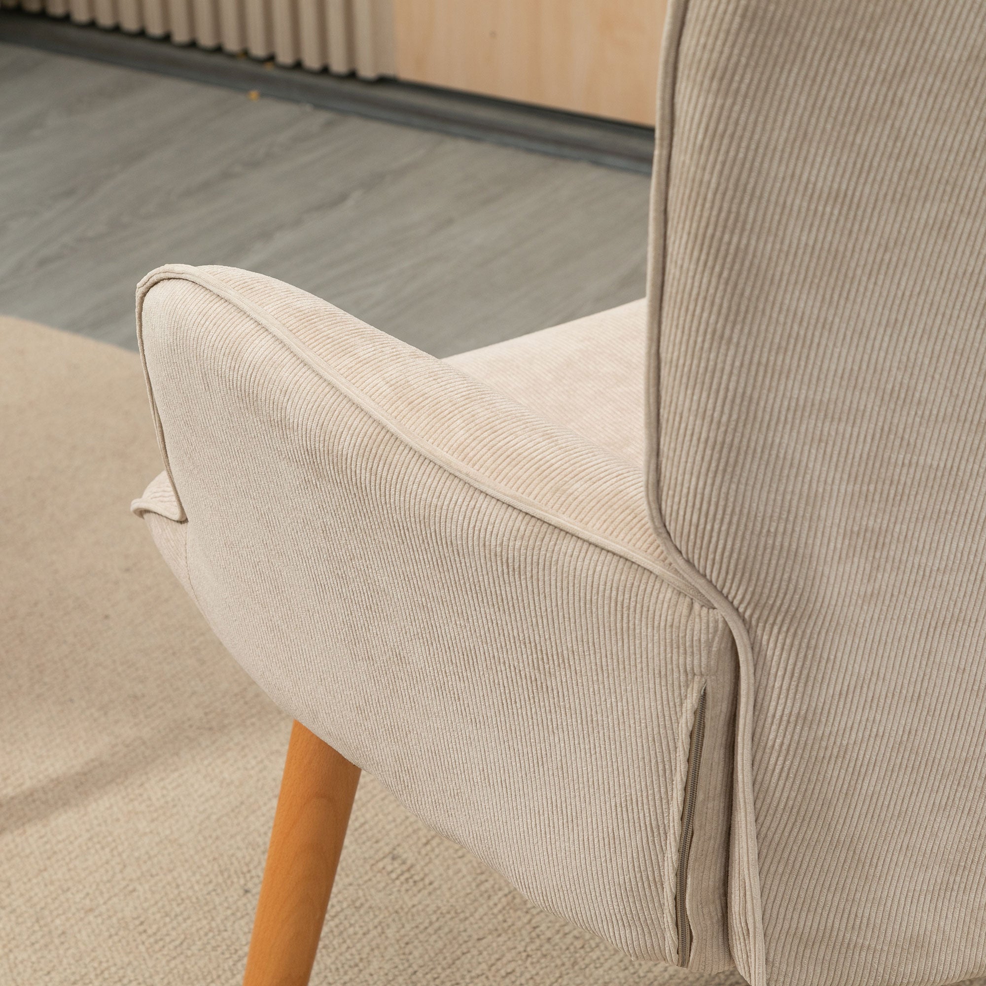 HOMCOM Fauteuil met Scandinavisch accent, voetenbank, fauteuilset, beukenhout, corduroy-look, beige