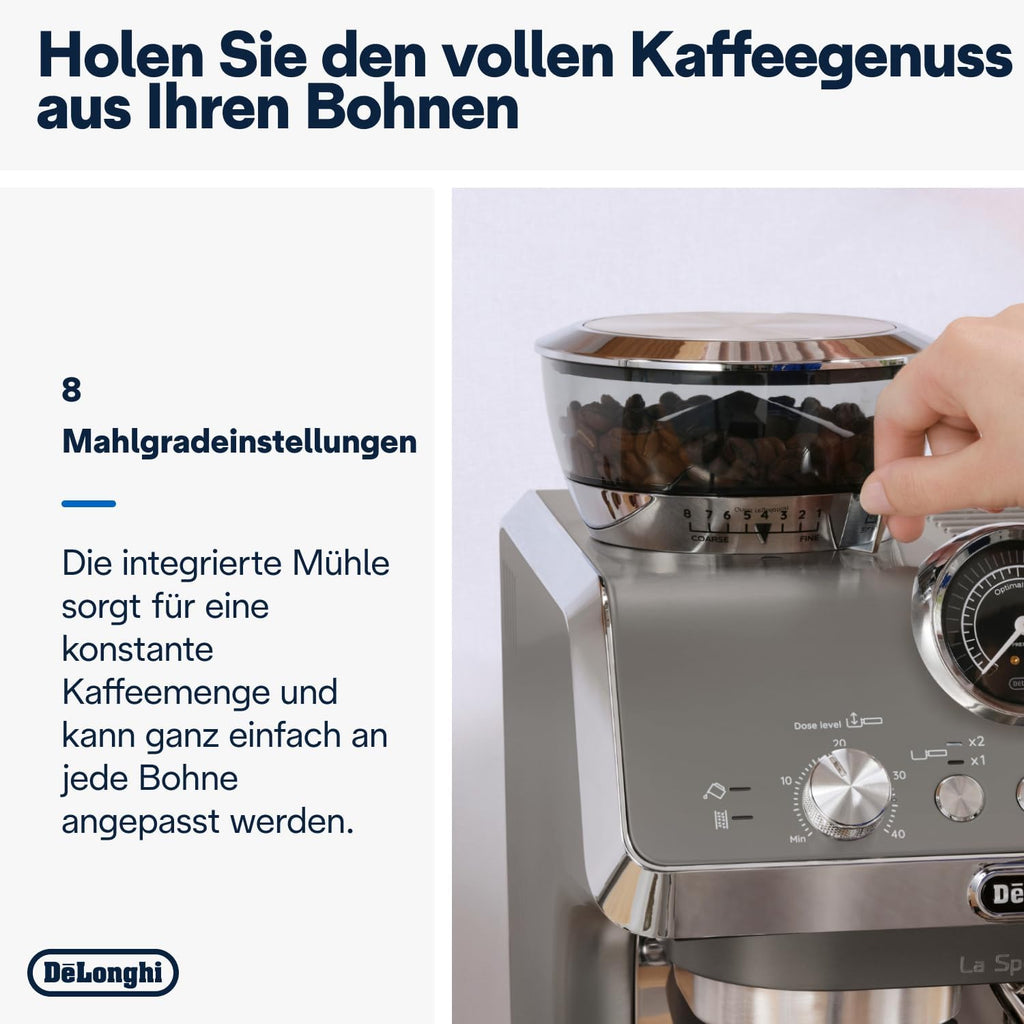 De'Longhi La Specialista Arte EC9155. MB Machine met zeven dragers, espressomachine met molen, 8 malingen, 15 bar, 3 temperaturen, melkopschuimmondstuk, 1300 W, tank van 1,5 l, roestvrij staal/zwart incl. barista-kit