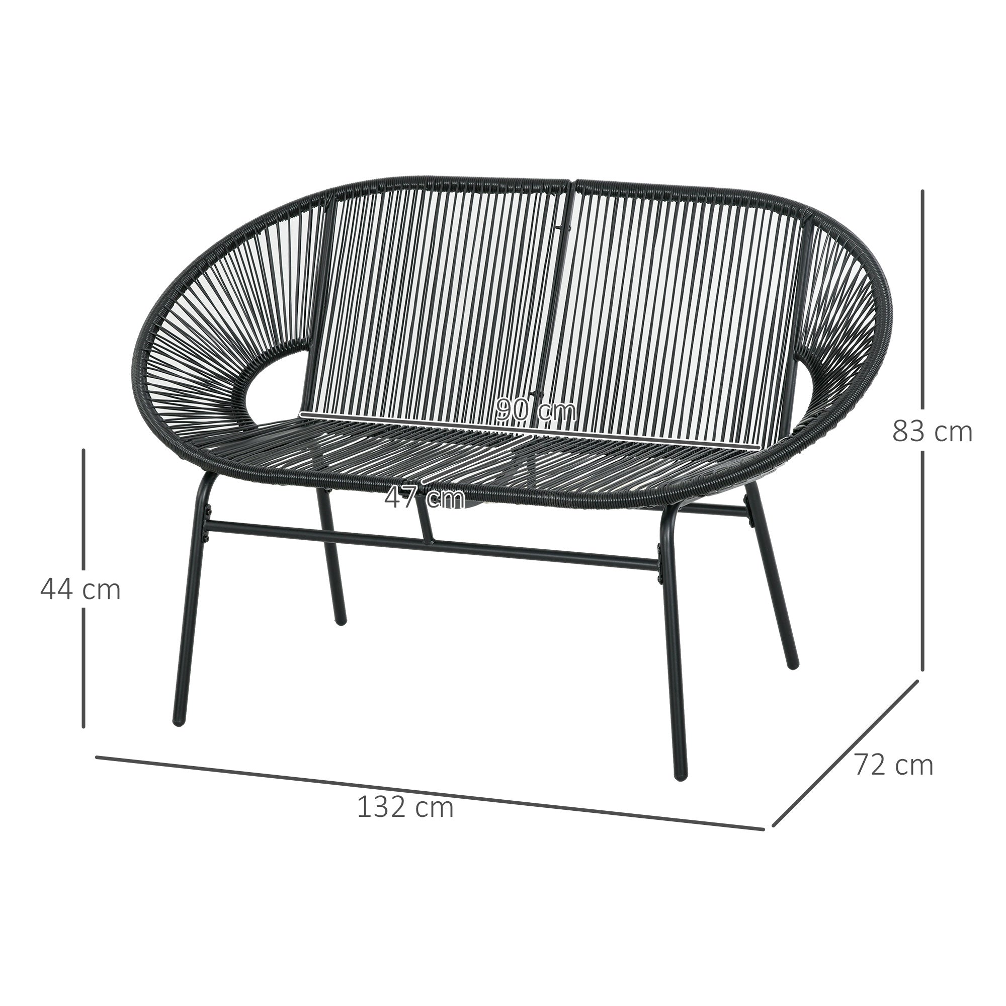 Outsunny Rieten Relaxstoel in Boho-stijl, 132 cm x 72 cm x 83 cm, Zwart