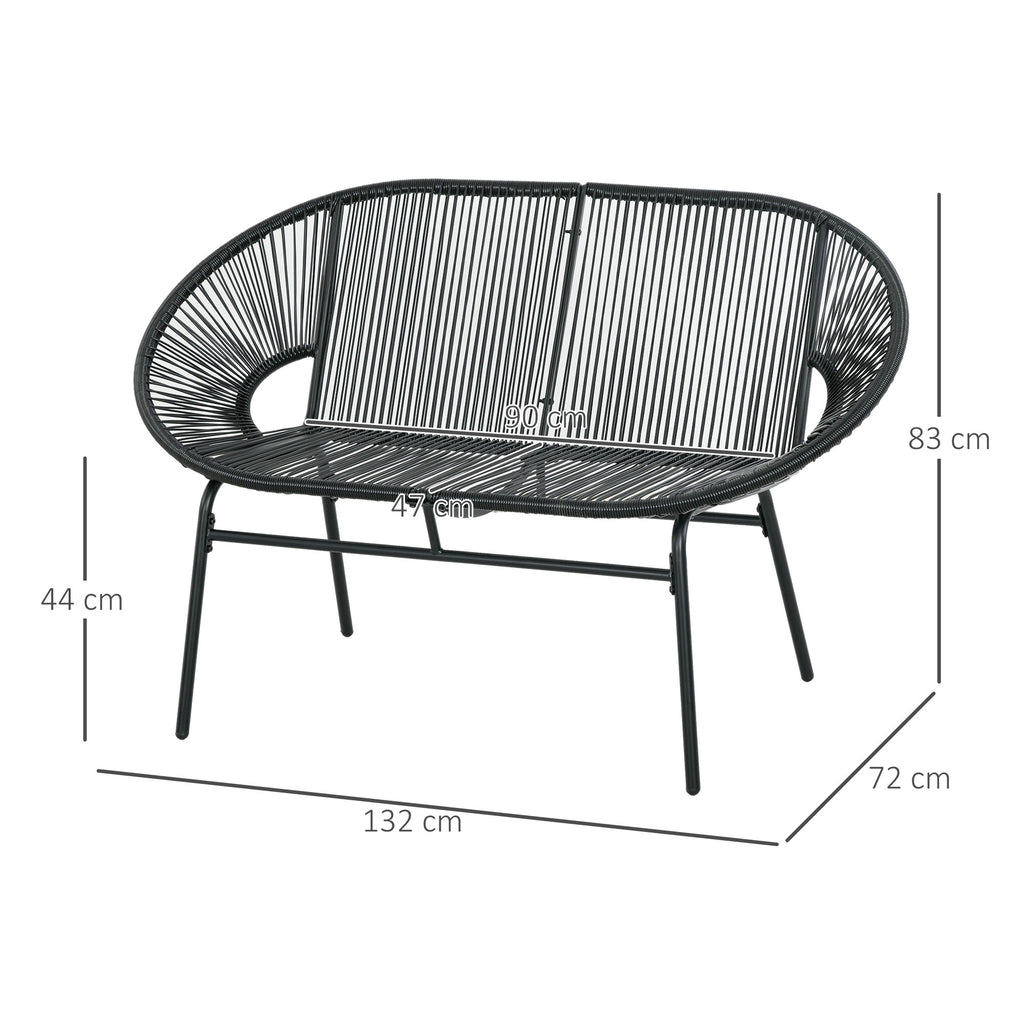 Outsunny Rieten Relaxstoel in Boho-stijl, 132 cm x 72 cm x 83 cm, Zwart
