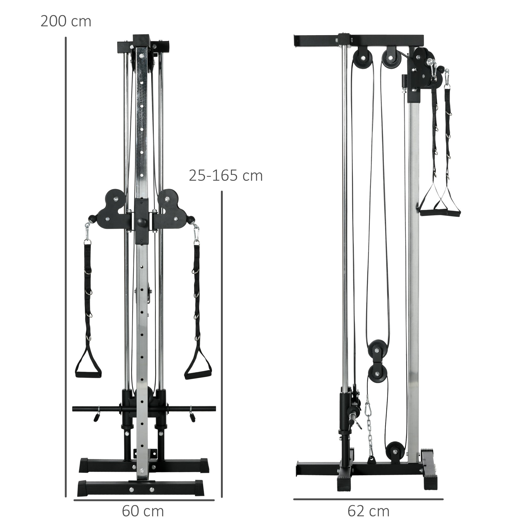 SPORTNOW Verstelbare Krachtstation 25-165 cm met Dual-Pulley-Systemen en Adapters 62 x 60 x 200 cm Zwart