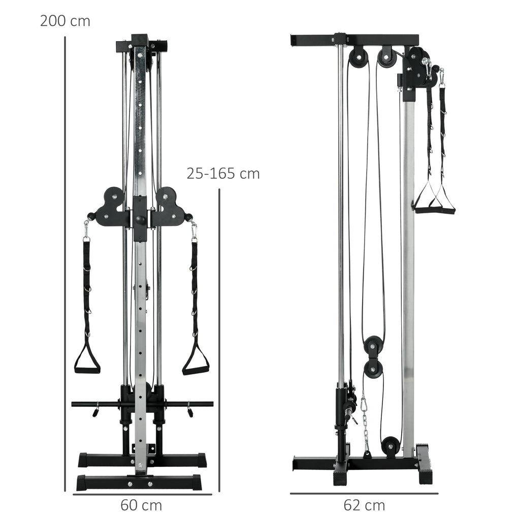 SPORTNOW Verstelbare Krachtstation 25-165 cm met Dual-Pulley-Systemen en Adapters 62 x 60 x 200 cm Zwart