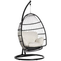 Outsunny hangstoel hangmand met frame hangende schommel hangstoel met kussenmand opvouwbaar metaal zwart + crème wit 101 x 101 x 188 cm