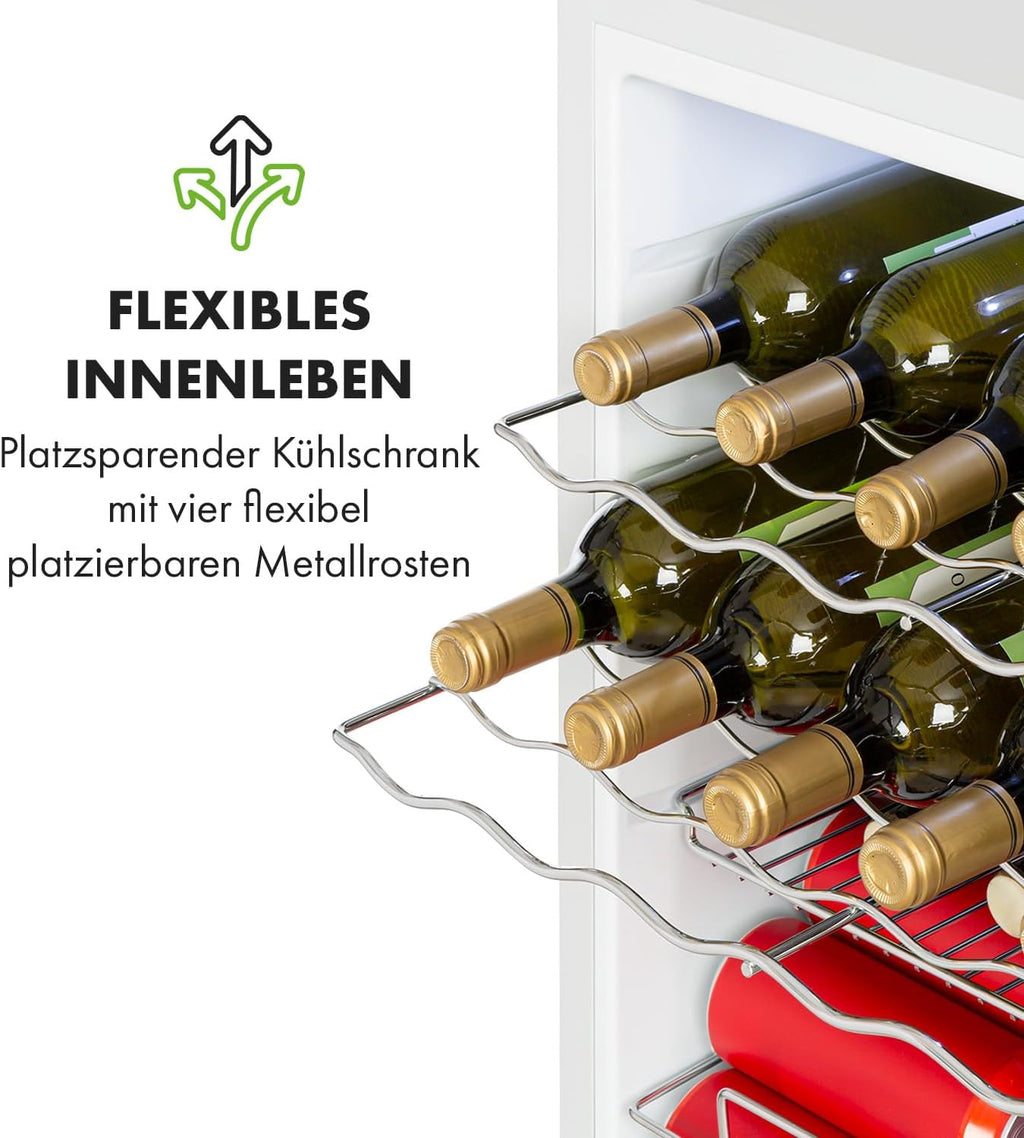 Klarstein Mini Koelkast met Glazen Deur voor Kamer, Drankenkoelkast met Verstelbare Planken, Klein 80 Liter, Indoor/Outdoor Koelkast Stil