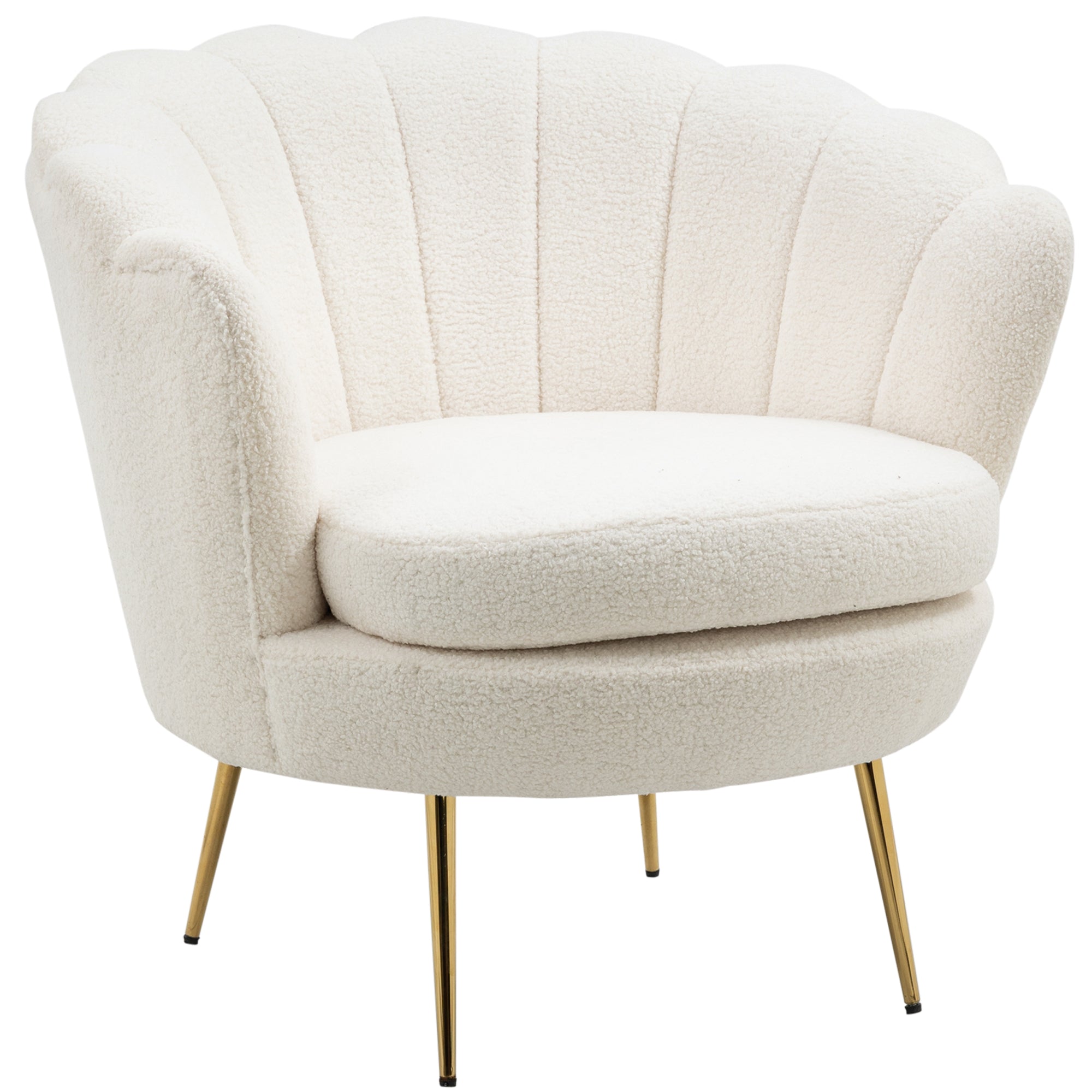 HOMCOM Fauteuil in Schelpvorm, Relaxstoel, Ontspanningsstoel, Metalen Poten in Goudlook, 79D x 77B x 77H cm, Wit