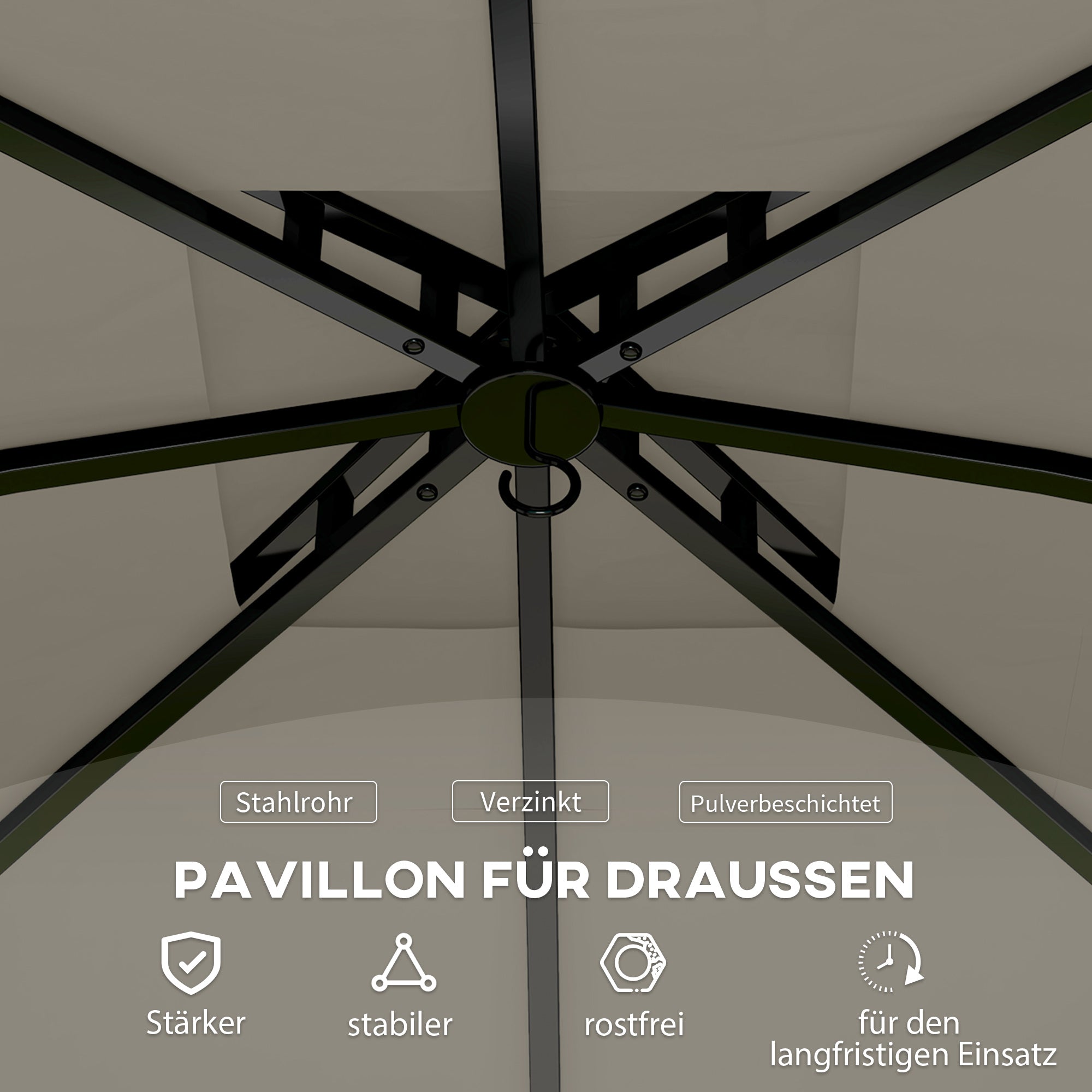 Outsunny 3,4 x 3,4 m Tuinpaviljoen, Feesttent met Ventilatiedak, Boogvensters, Stalen Frame, Lichtgrijs