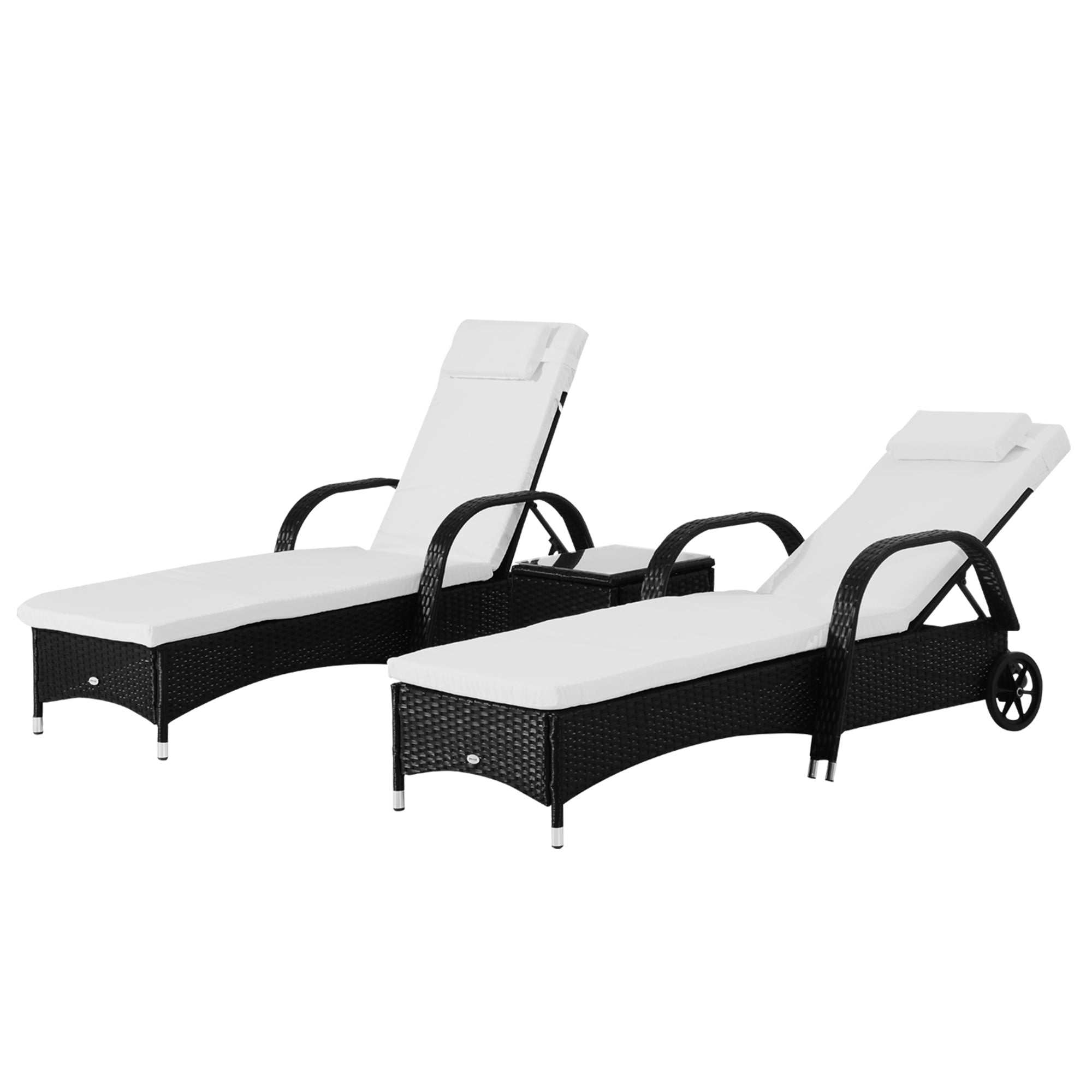 Outsunny® ligstoel tafel set van 3 tuinmeubelen ligbank voor buiten poly-rotan + metaal zwart