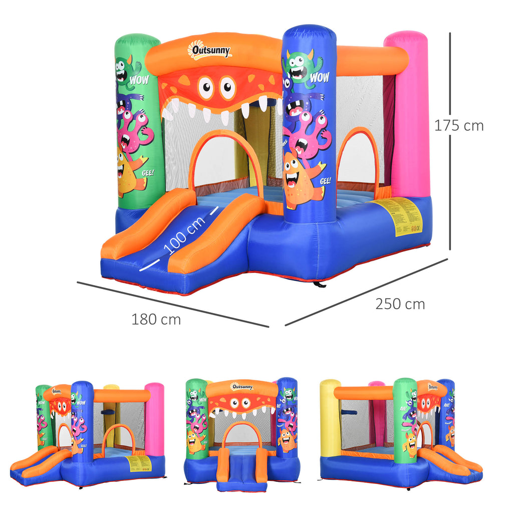 Outsunny opblaasbaar springkasteel met elektrische pomp voor 2 kinderen 250 x 180 x 175 cm