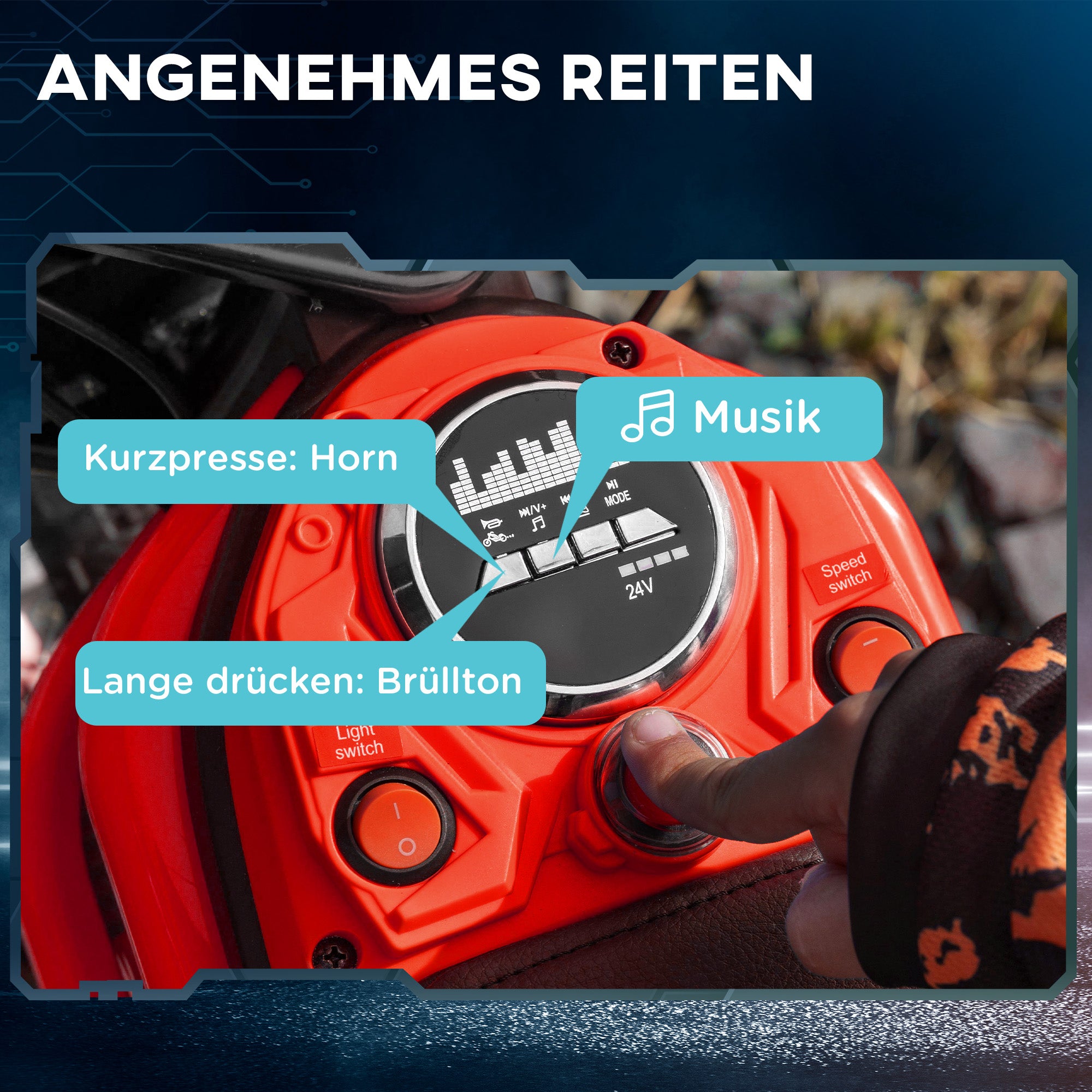 HOMCOM Elektrische Kindermotorfiets, 24V met Toeter en Verlichting, Draaigashendel, 8-16 km/u, 8-12 Jaar, Rood