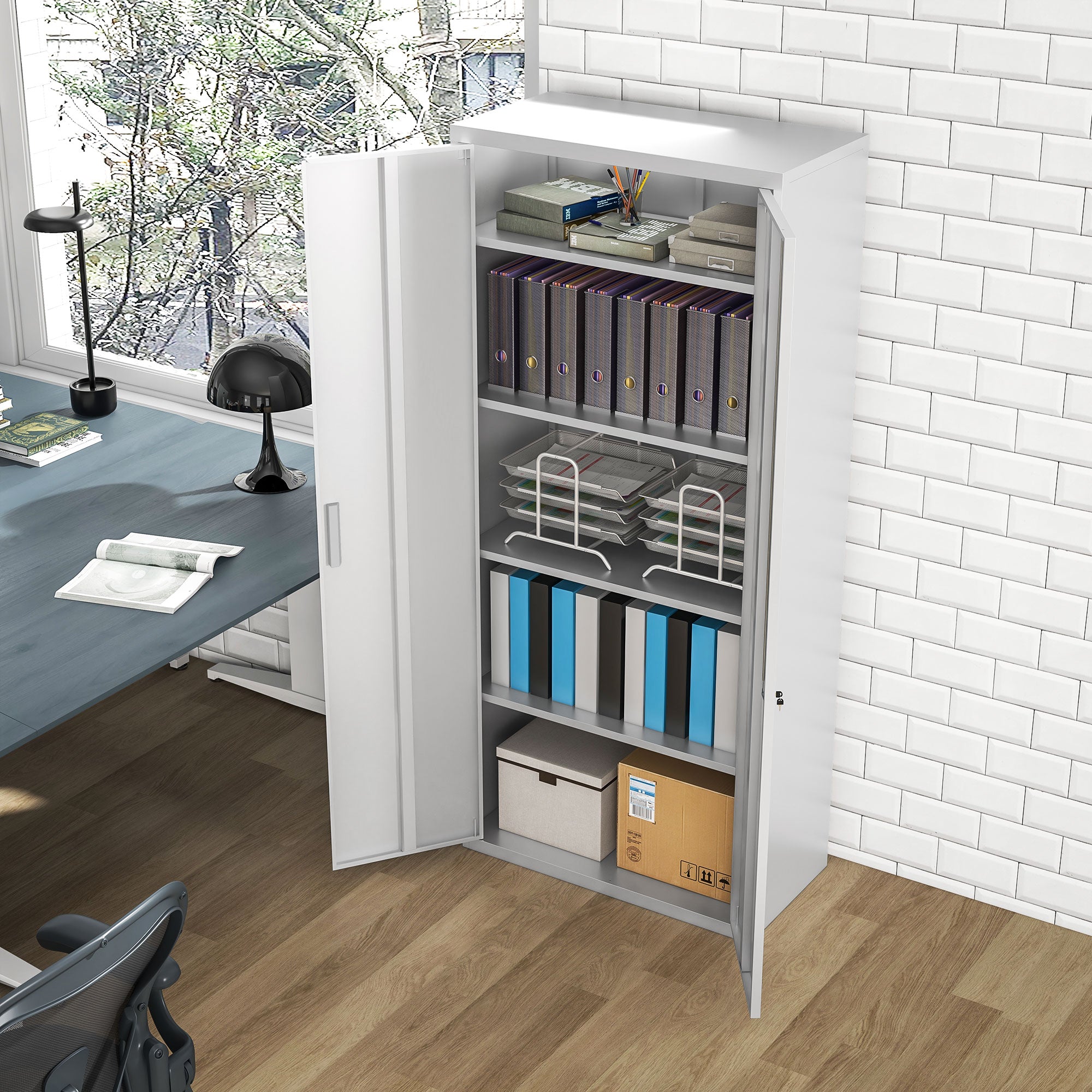 HOMCOM Archiefkast, Kantoorkast, 5 Schappen, Metaal, 80B x 40D x 180H cm, Wit
