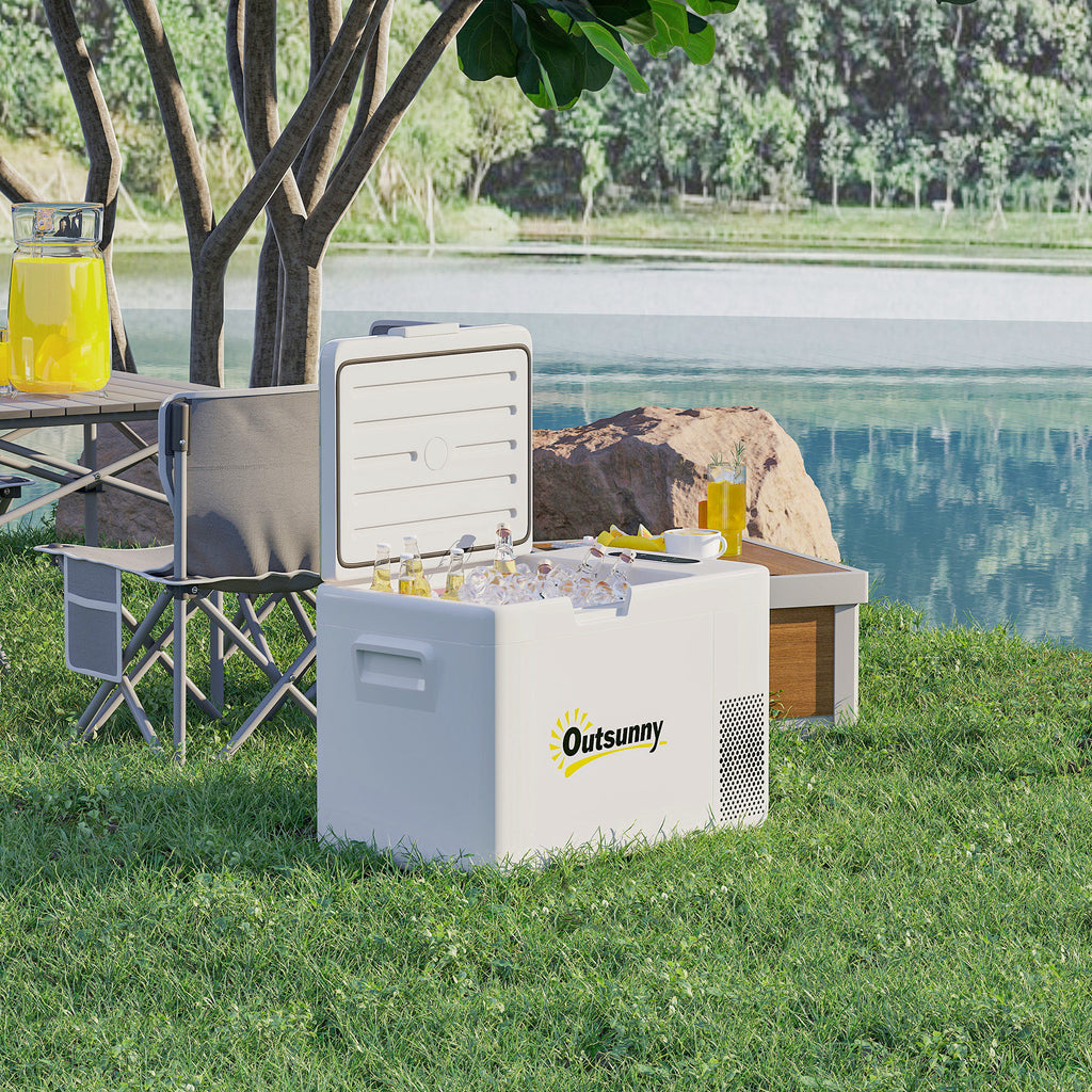 Outsunny 22 Liter Campingkoelkast, Autokoelkast, Koelbox met LED-Licht, AC- en DC-Adapter, Stille Werking, Crèmewit
