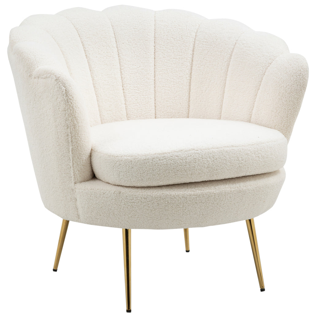 HOMCOM Fauteuil in Schelpvorm, Relaxstoel, Ontspanningsstoel, Metalen Poten in Goudlook, 79D x 77B x 77H cm, Wit