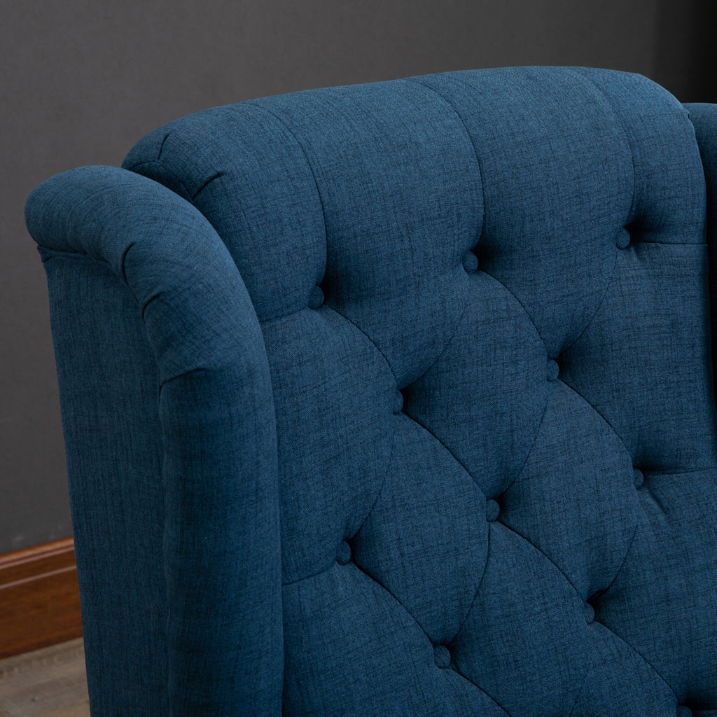 HOMCOM Elegante Oorfauteuil, Dik Gepolsterd, Afneembare Hoes, 74 x 86 x 102 cm, Blauw