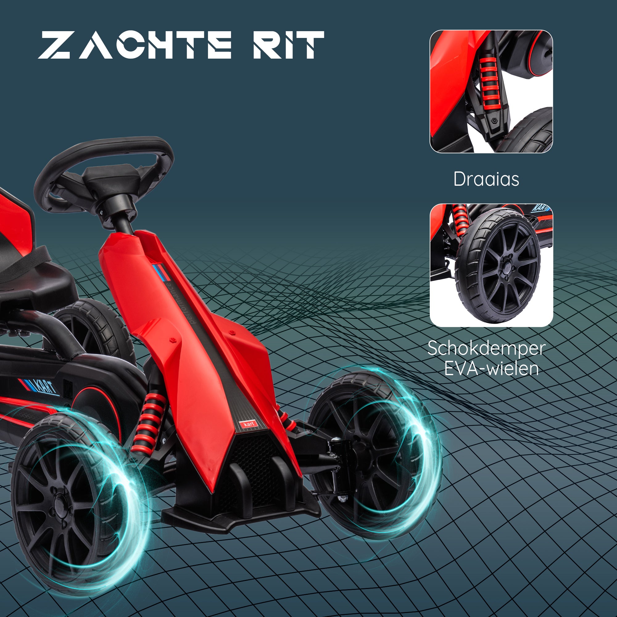 HOMCOM Go-Kart Pedal Go-Kart met Achteruit- en Vooruitversnelling, voor Kinderen van 3 tot 8 Jaar, Rood+Zwart