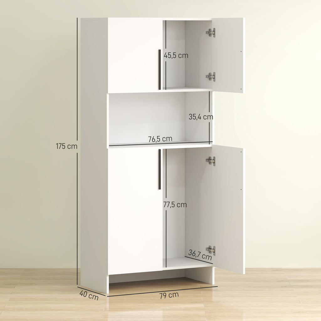 HOMCOM Keukenkast, Voorraadkast voor Keuken, Woonkamer, Eetkamer, Kasten, Rekken, Magnetronplank, Spaanplaat, Wit