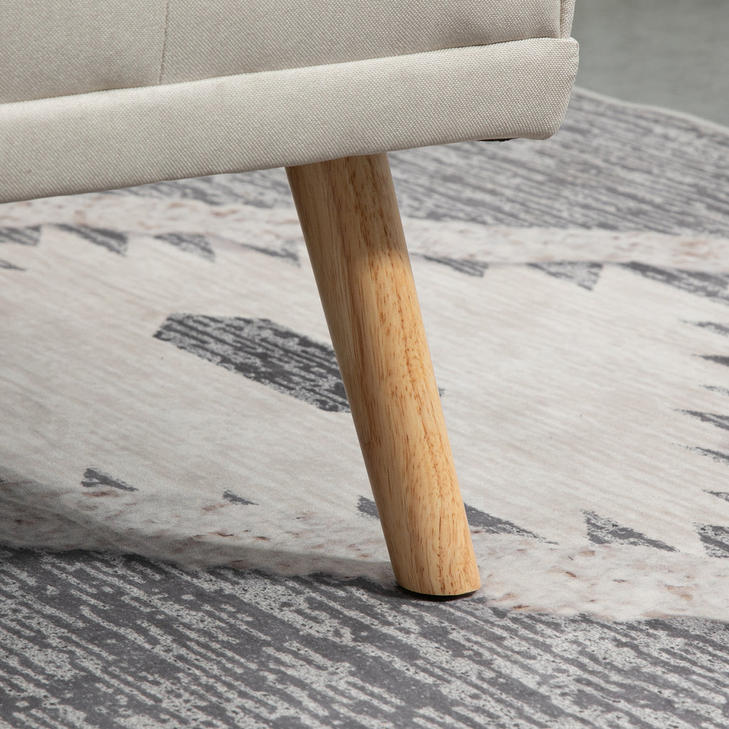 HOMCOM Slaapbank 3-zits, verstelbare rugleuning met inklaptafel, twee armkussens, linnenlook, beige, 181 x 77 x 78 cm
