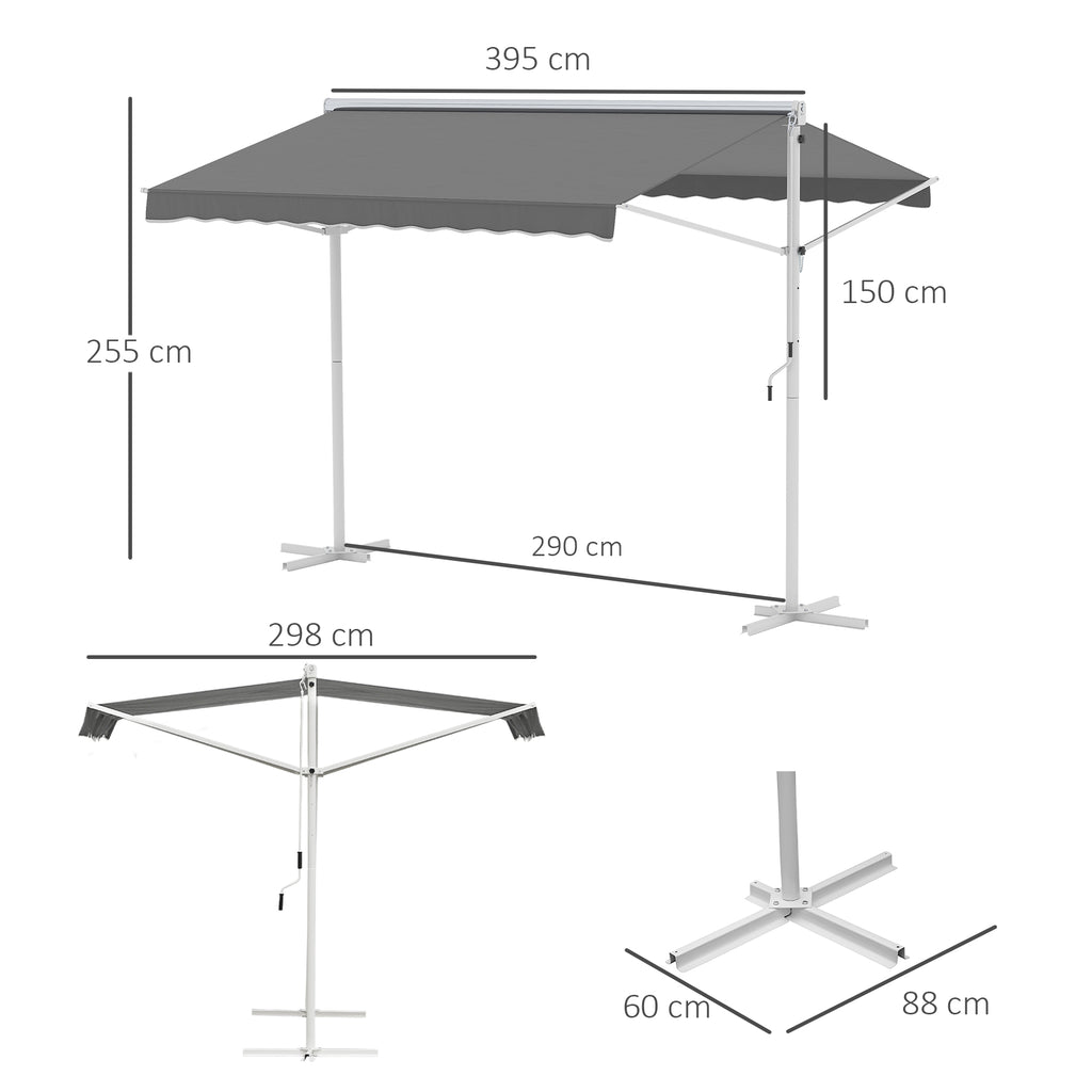 Outsunny Staande luifel met knikarm tuinluifel luifel zwengel grijs 3,95 x 2,94 m
