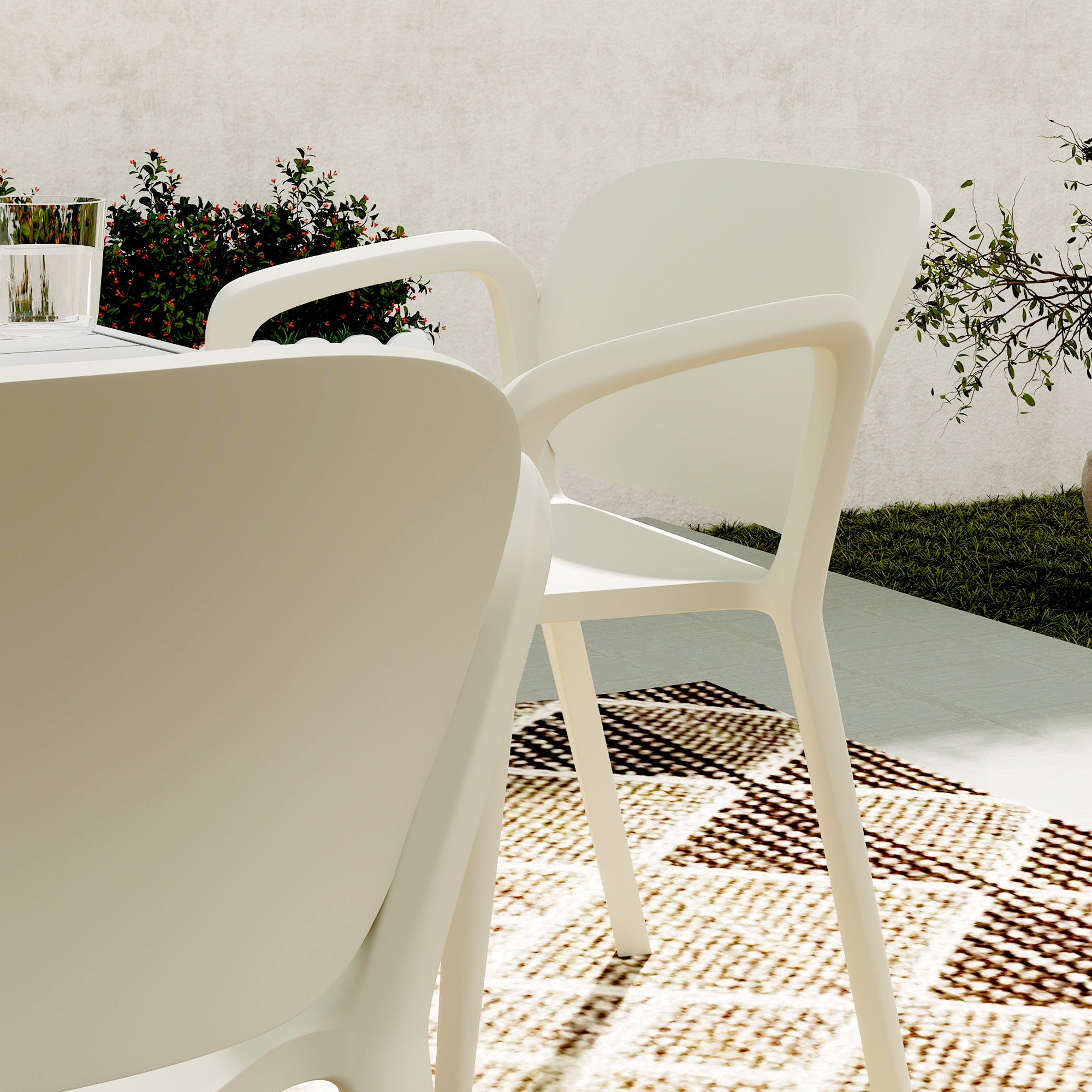 Outsunny Set van 4 Weerbestendige Tuinstoelen uit Kunststof, Stapelstoel met Arm- en Rugleuning tot 120 kg Belastbaar